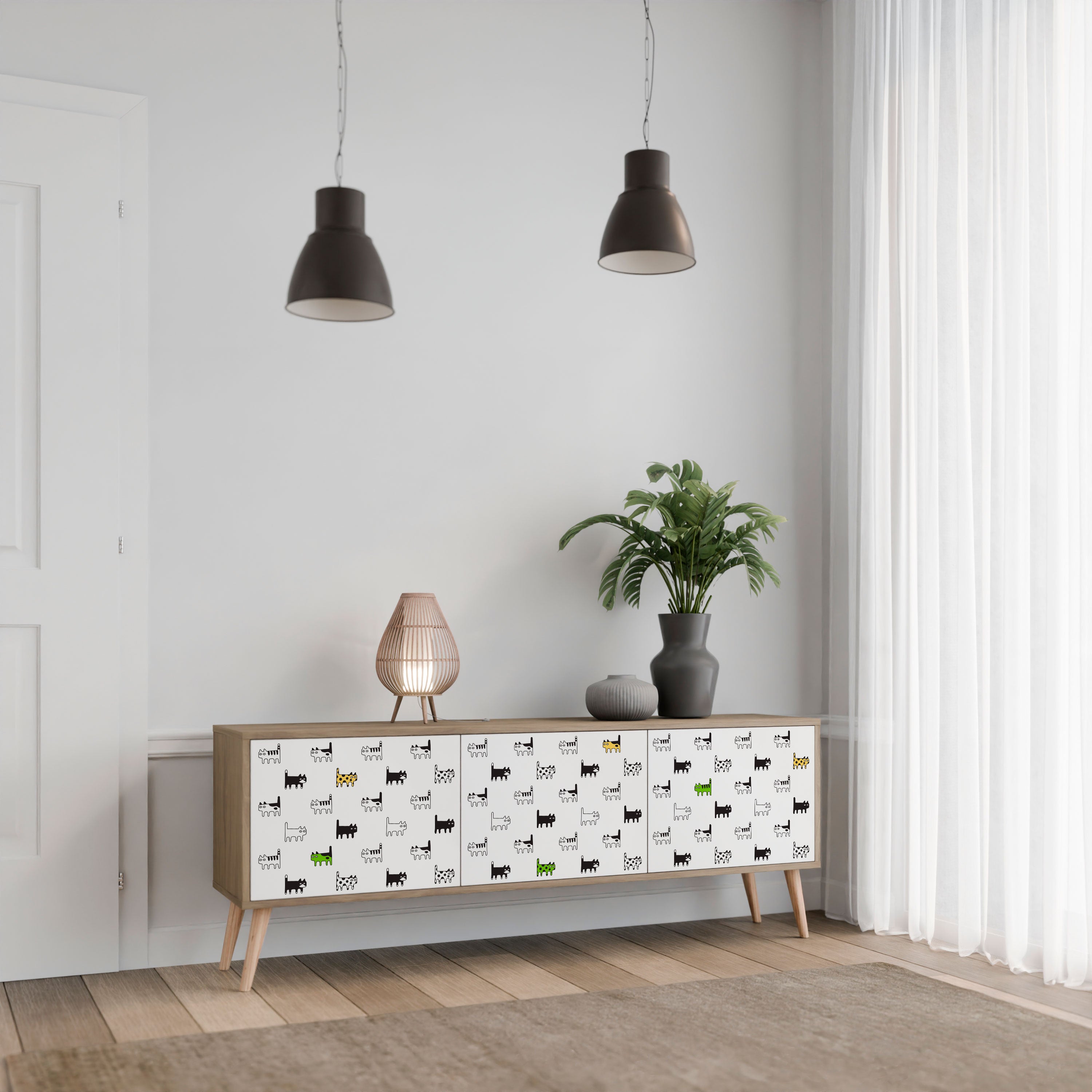 Mueble de TV de 3 puertas CATS COMPILATION en efecto roble