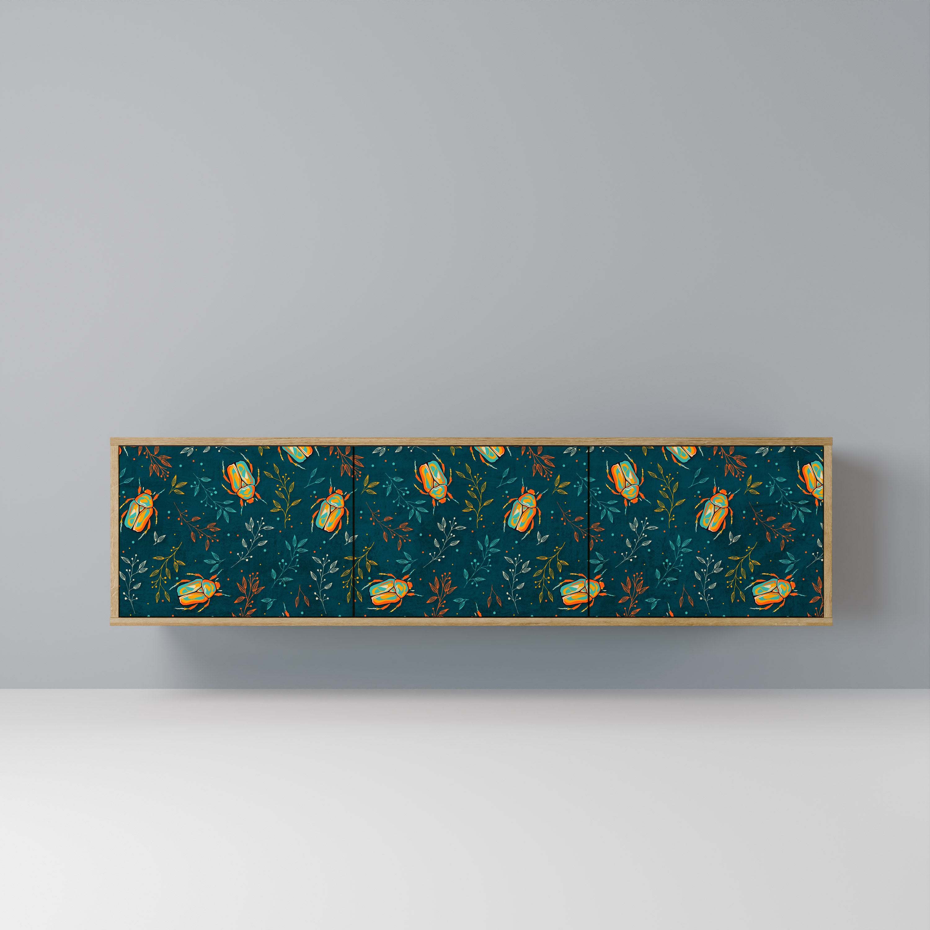 Mueble de TV de 3 puertas AUTUMN INSECTS en efecto roble