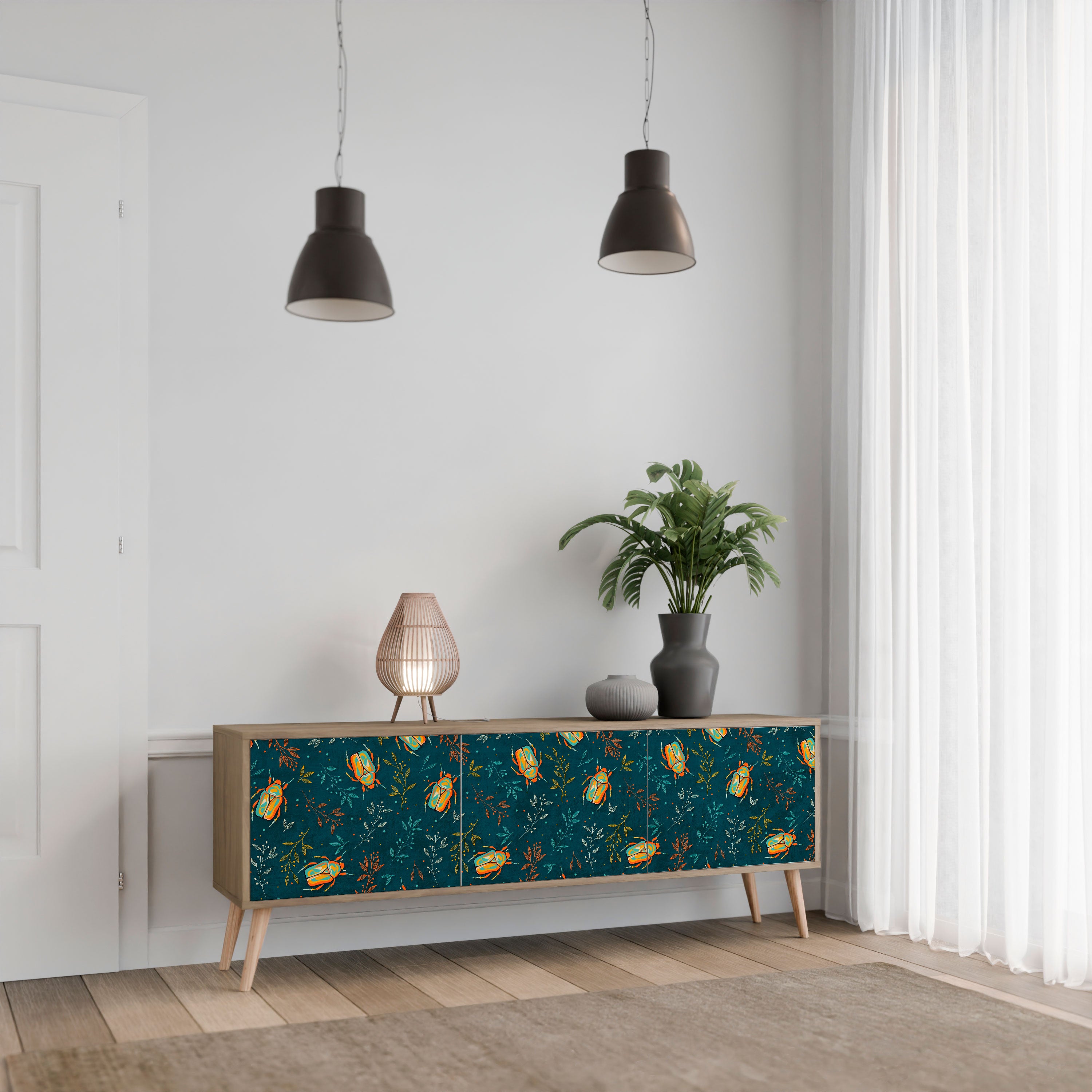 Mueble de TV de 3 puertas AUTUMN INSECTS en efecto roble
