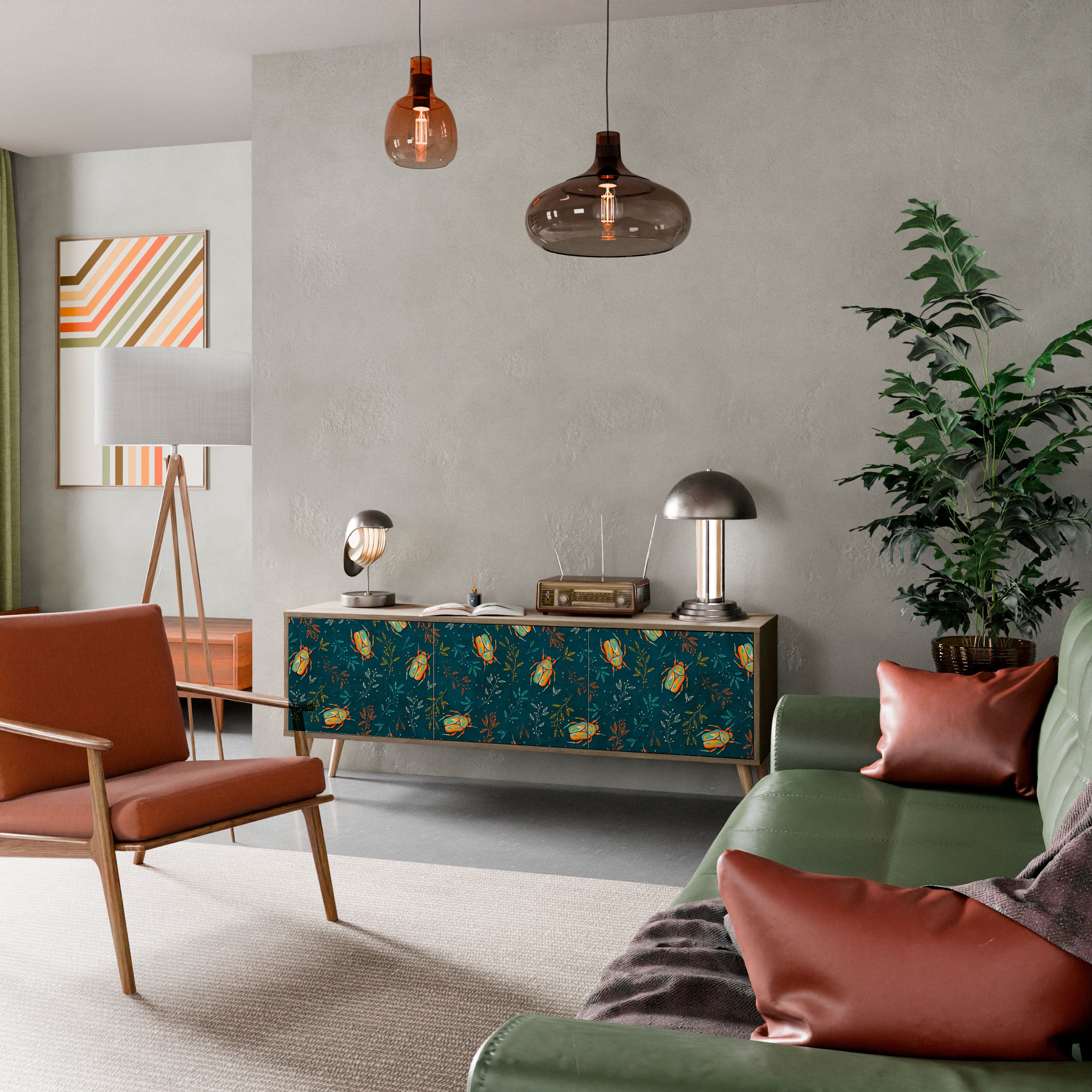 Mueble de TV de 3 puertas AUTUMN INSECTS en efecto roble