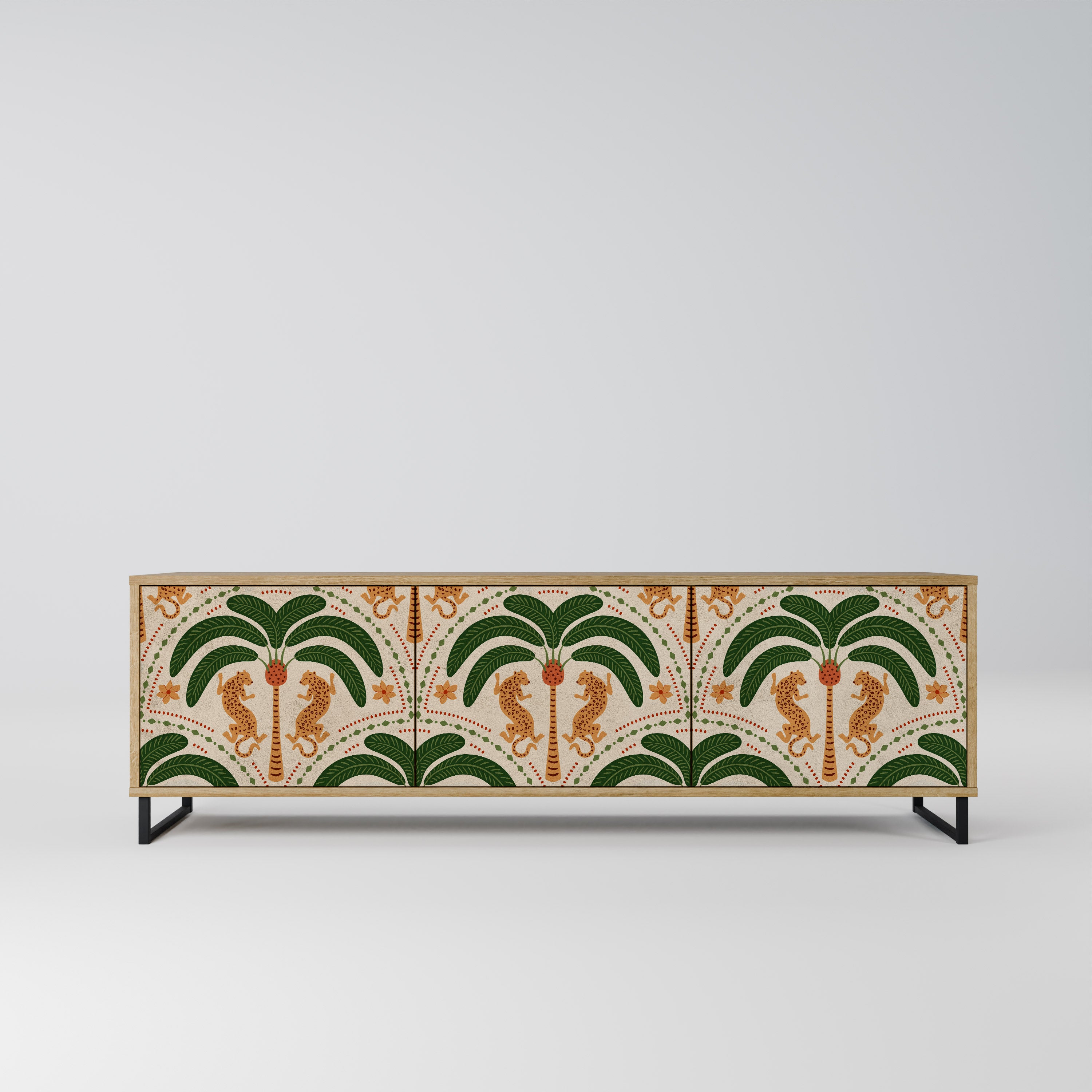 Mueble de TV de 3 puertas DANCING PREDATORS con efecto roble