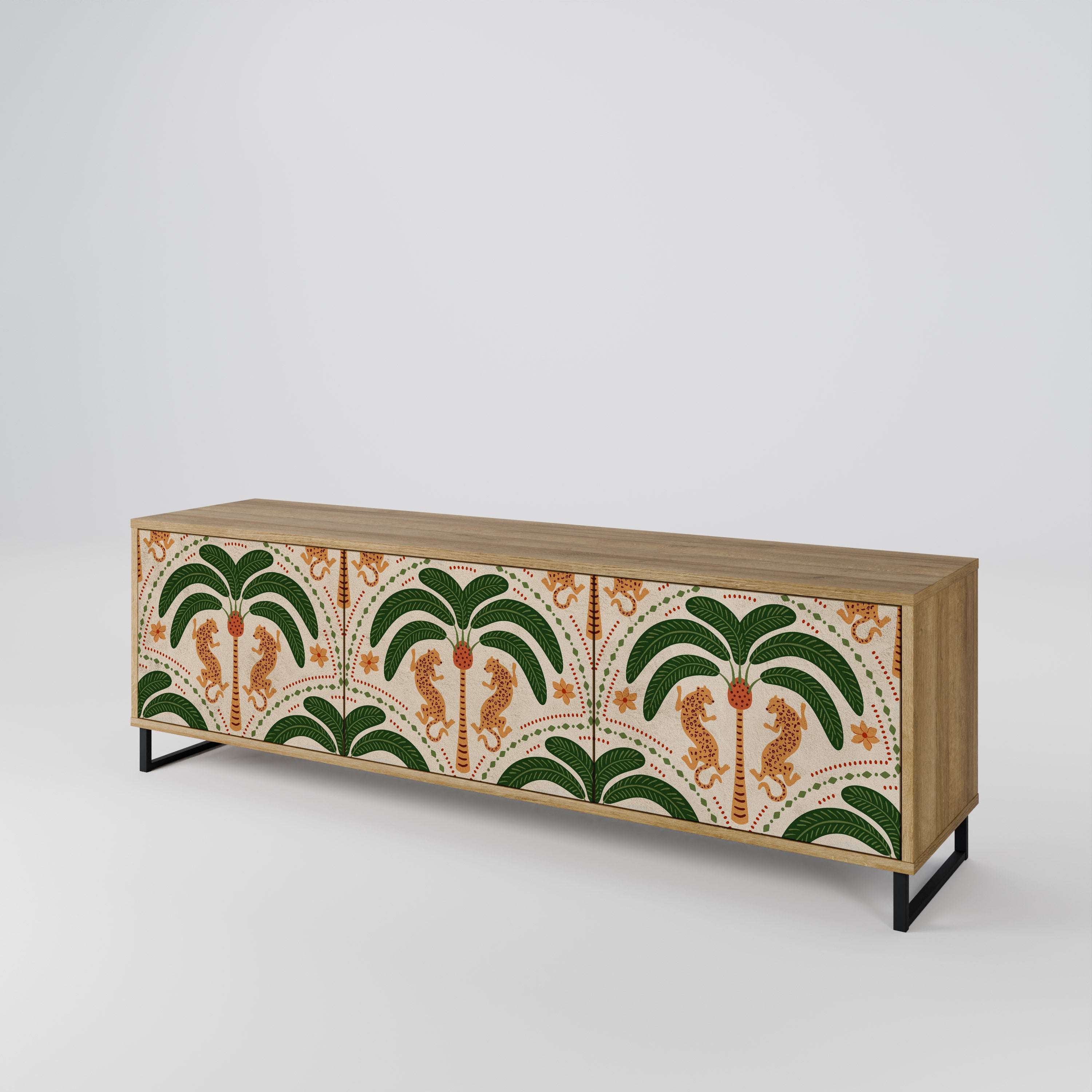 Mueble de TV de 3 puertas DANCING PREDATORS con efecto roble
