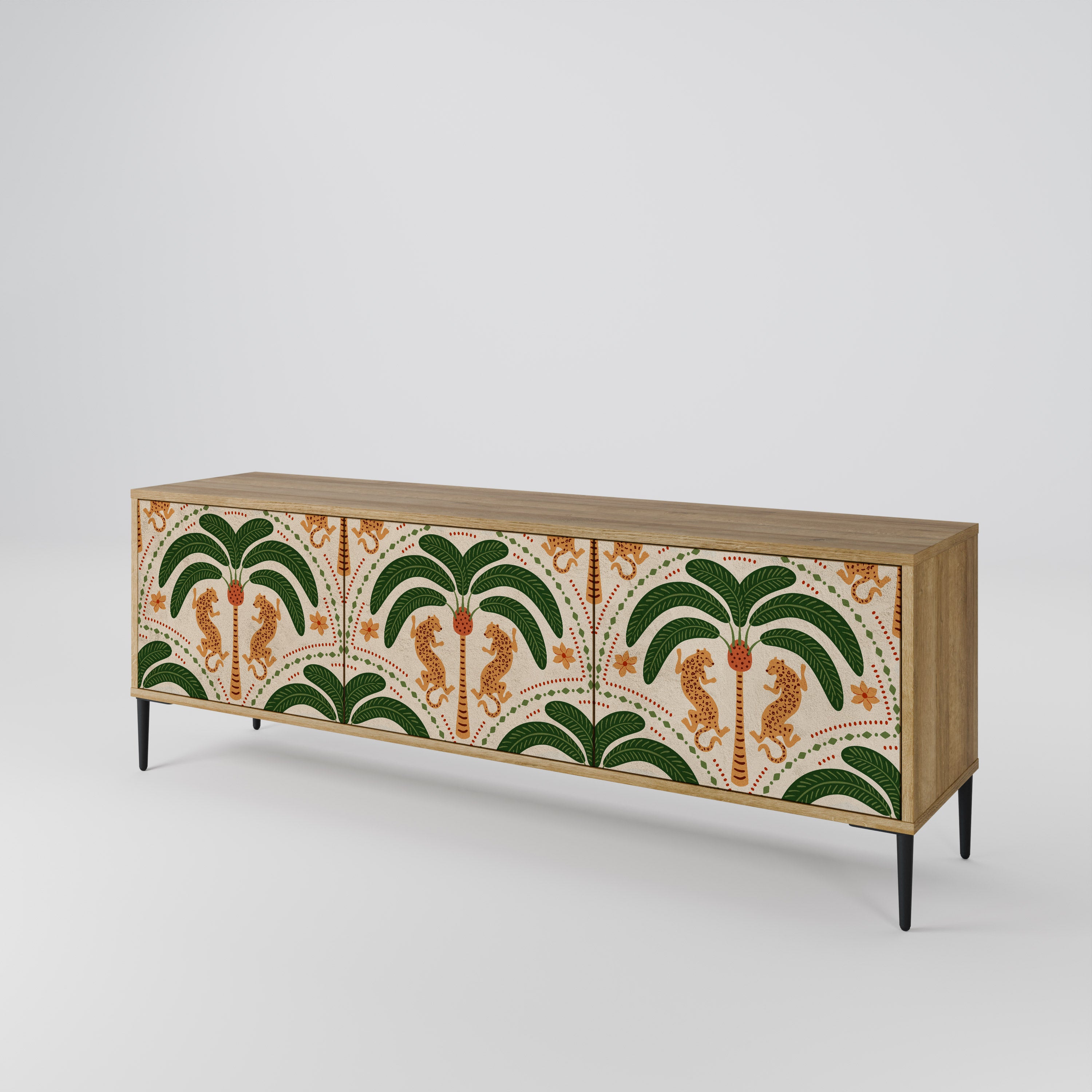 Mueble de TV de 3 puertas DANCING PREDATORS con efecto roble