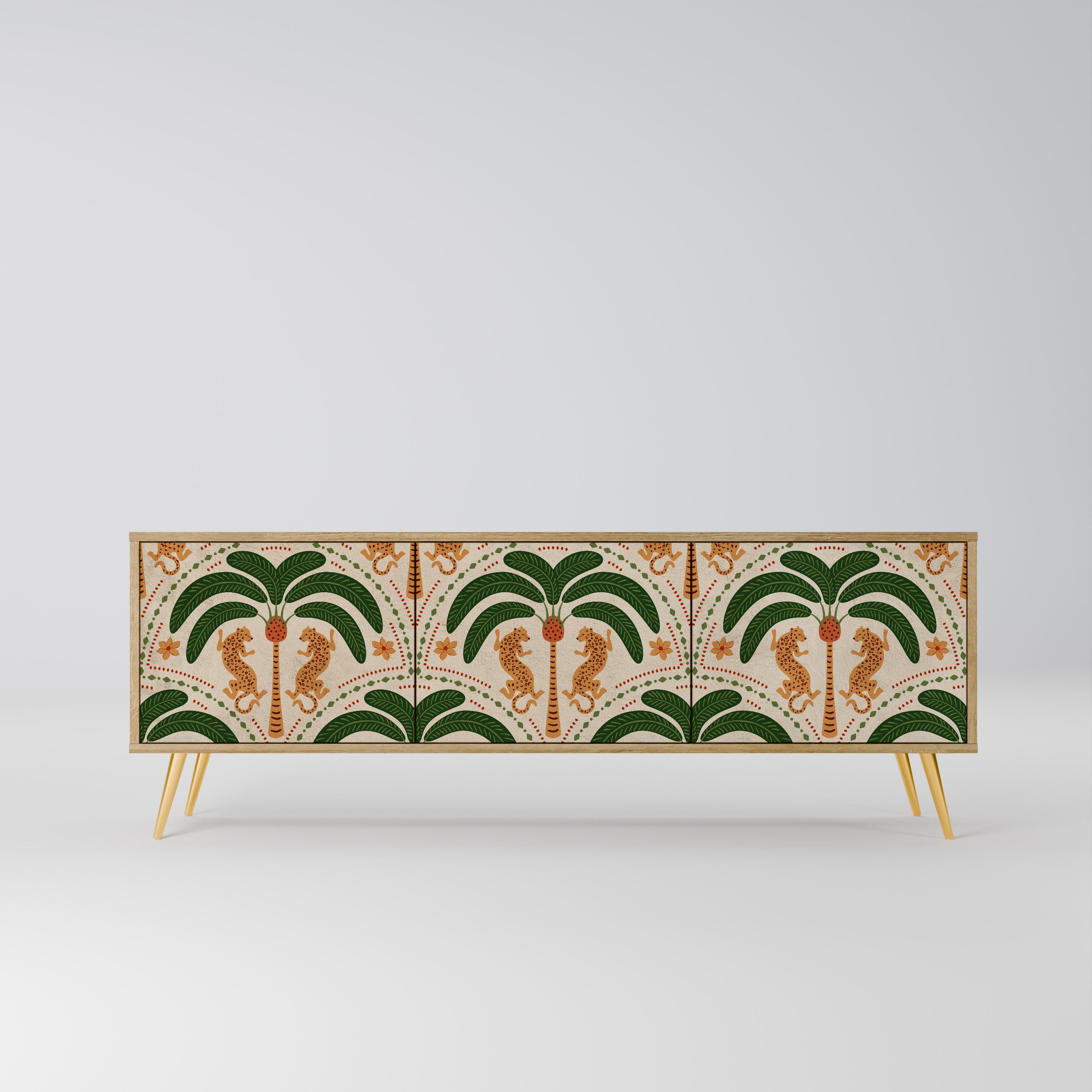 Mueble de TV de 3 puertas DANCING PREDATORS con efecto roble