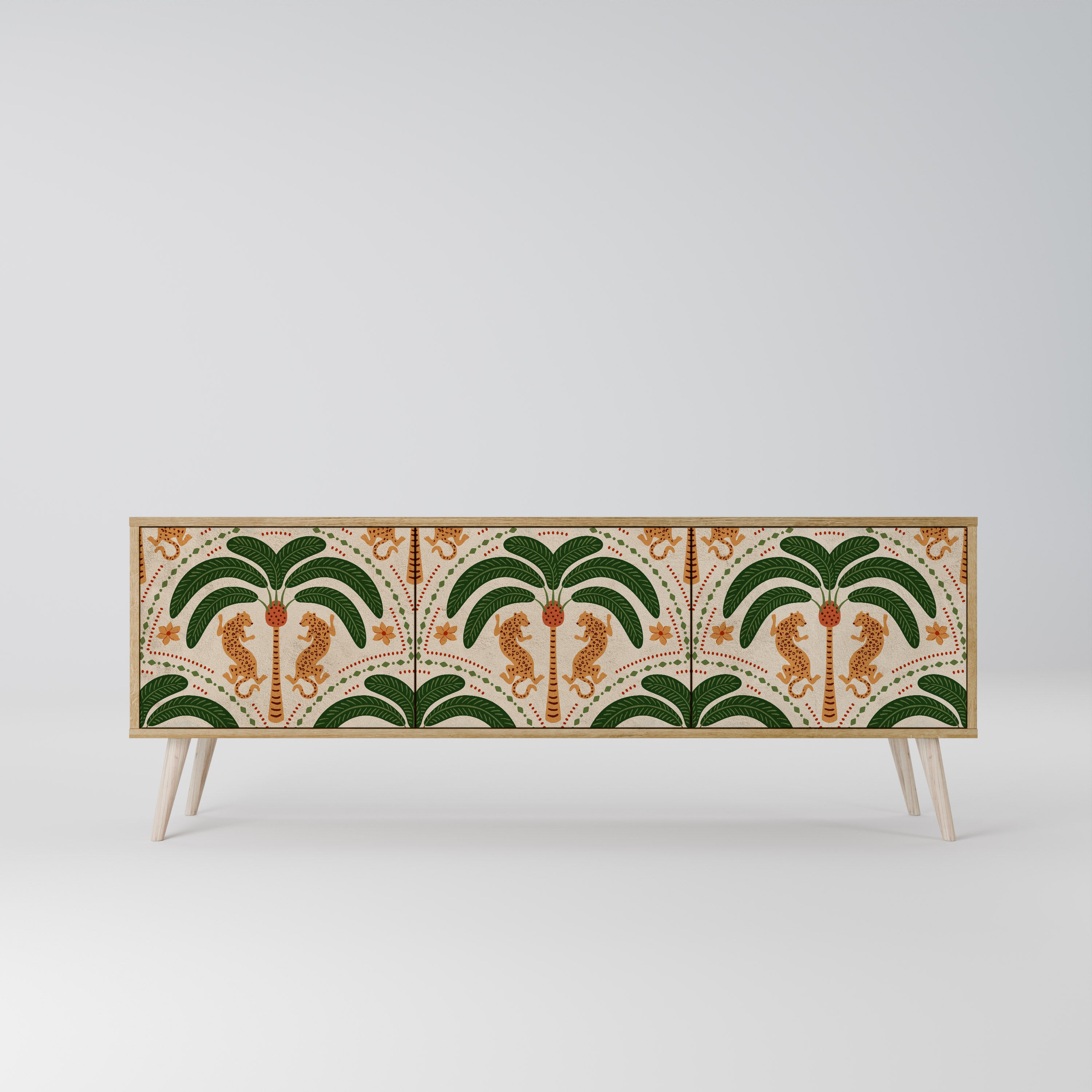 Mueble de TV de 3 puertas DANCING PREDATORS con efecto roble