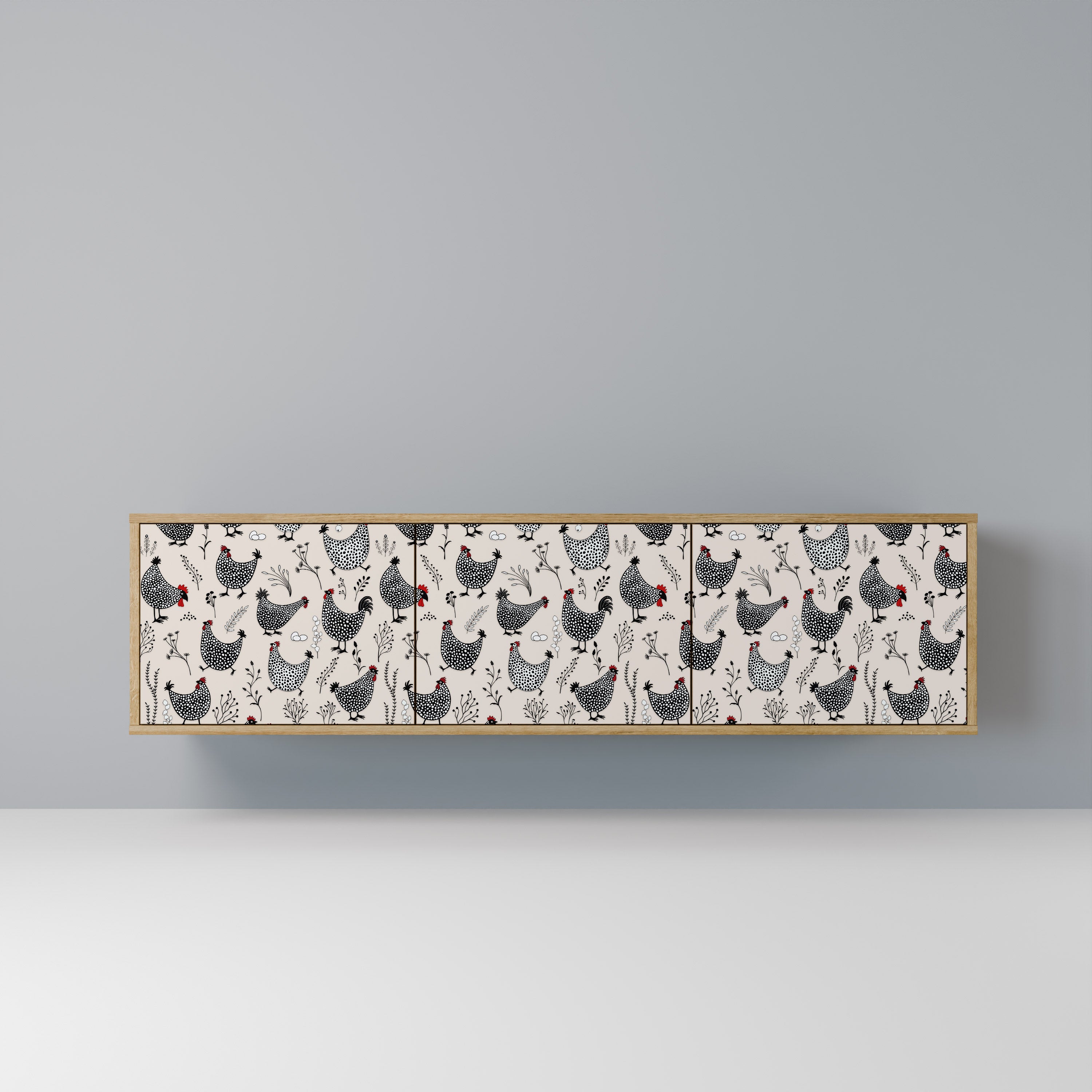 Mueble de TV de 3 puertas HAPPY HENS con efecto roble