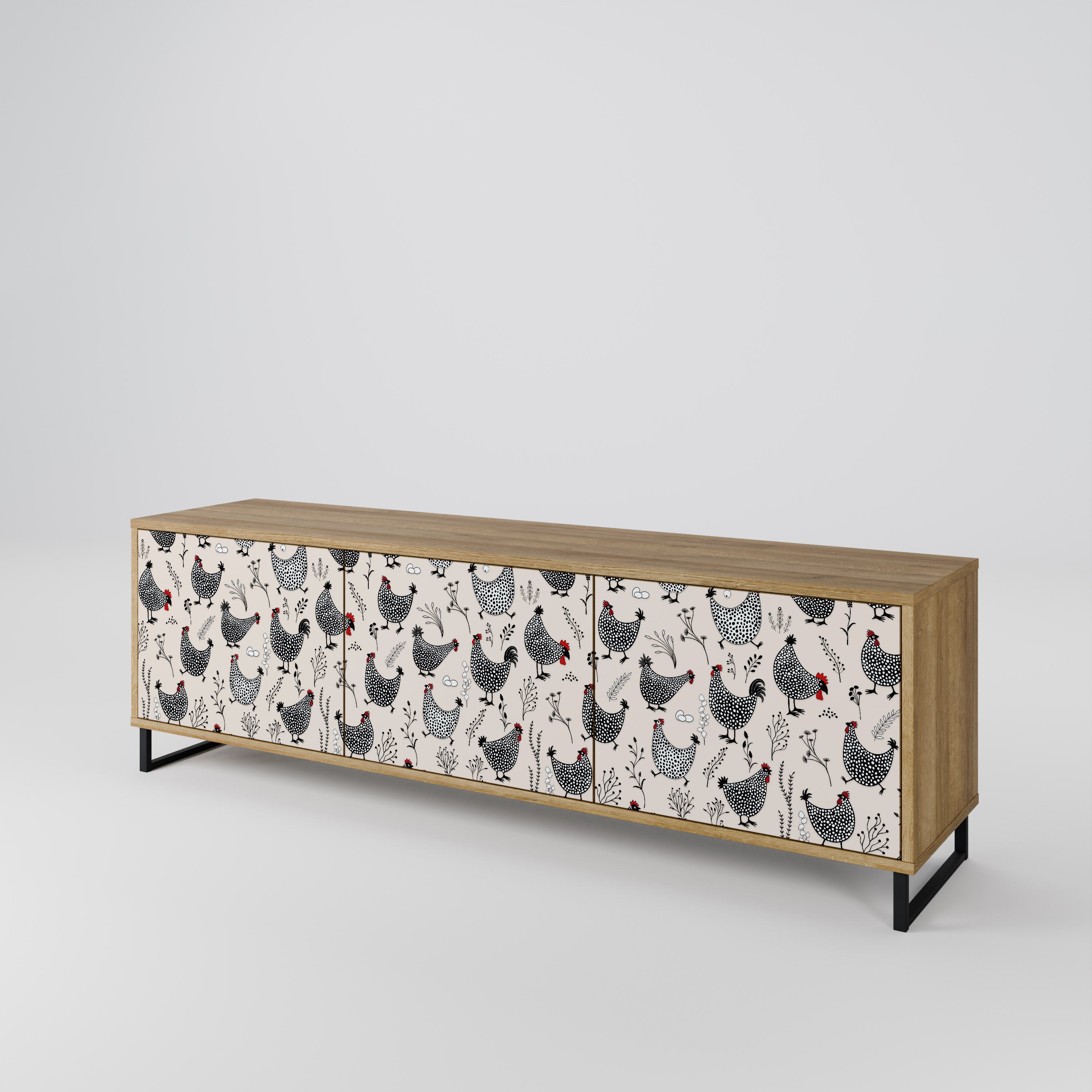 Mueble de TV de 3 puertas HAPPY HENS con efecto roble