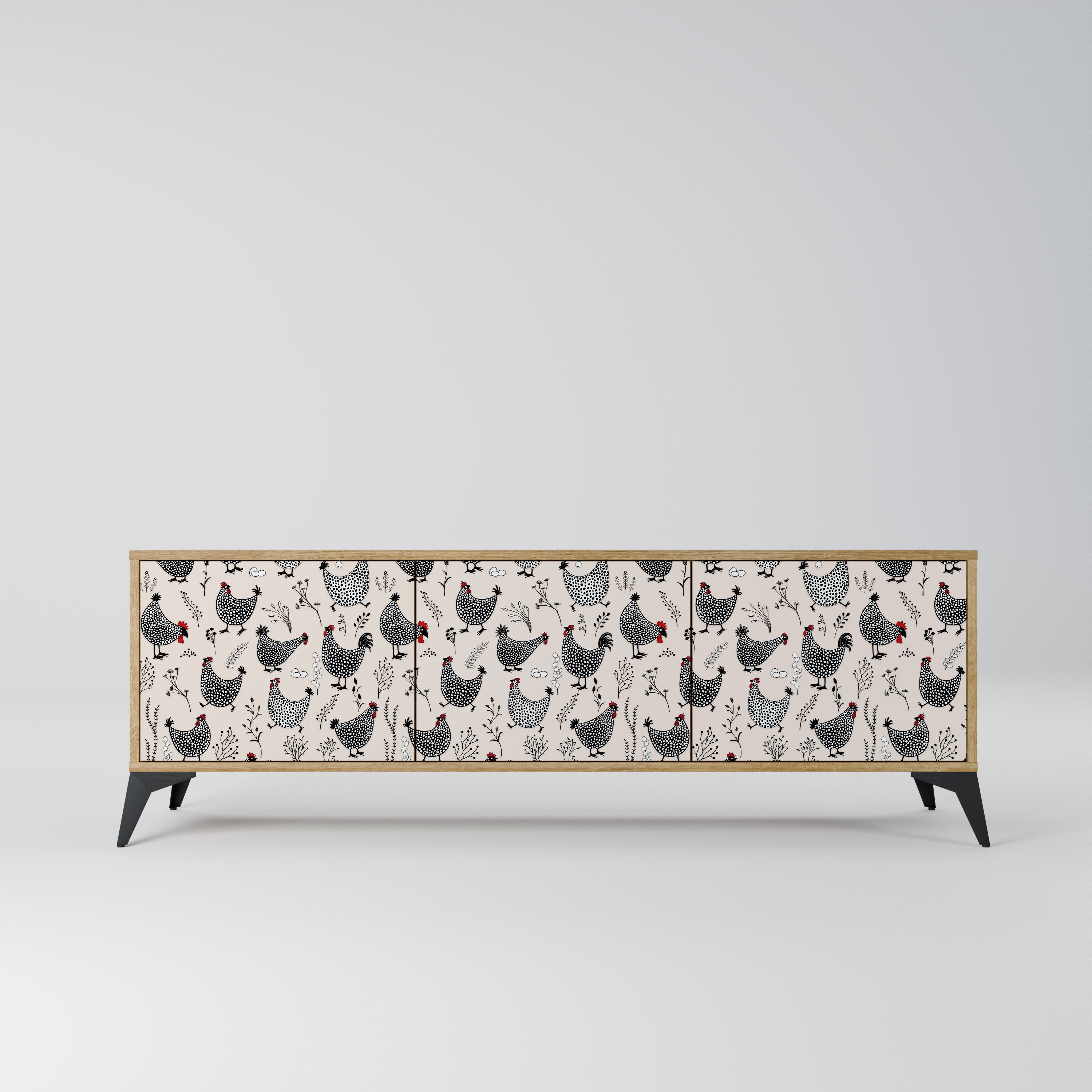 Mueble de TV de 3 puertas HAPPY HENS con efecto roble
