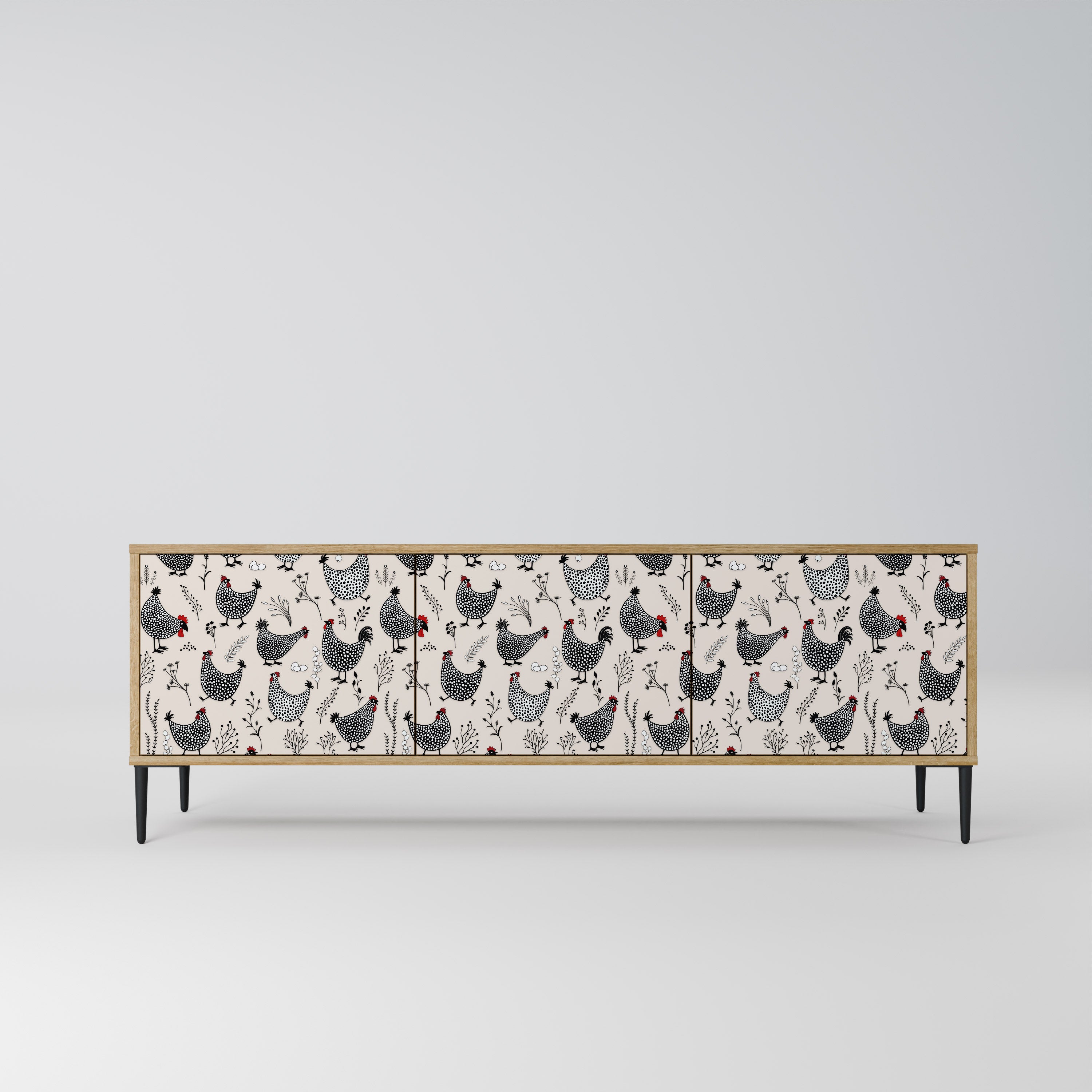 Mueble de TV de 3 puertas HAPPY HENS con efecto roble