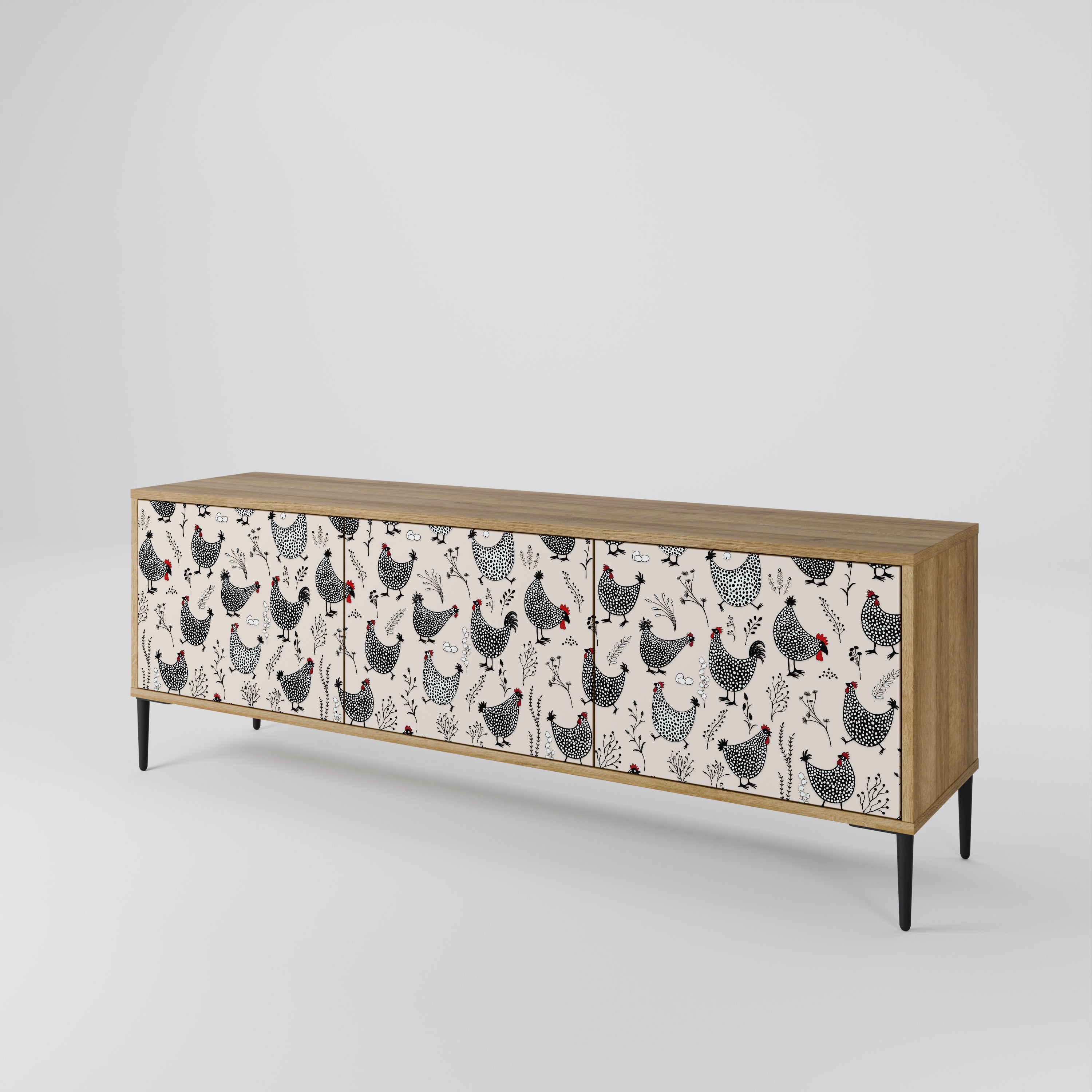 Mueble de TV de 3 puertas HAPPY HENS con efecto roble