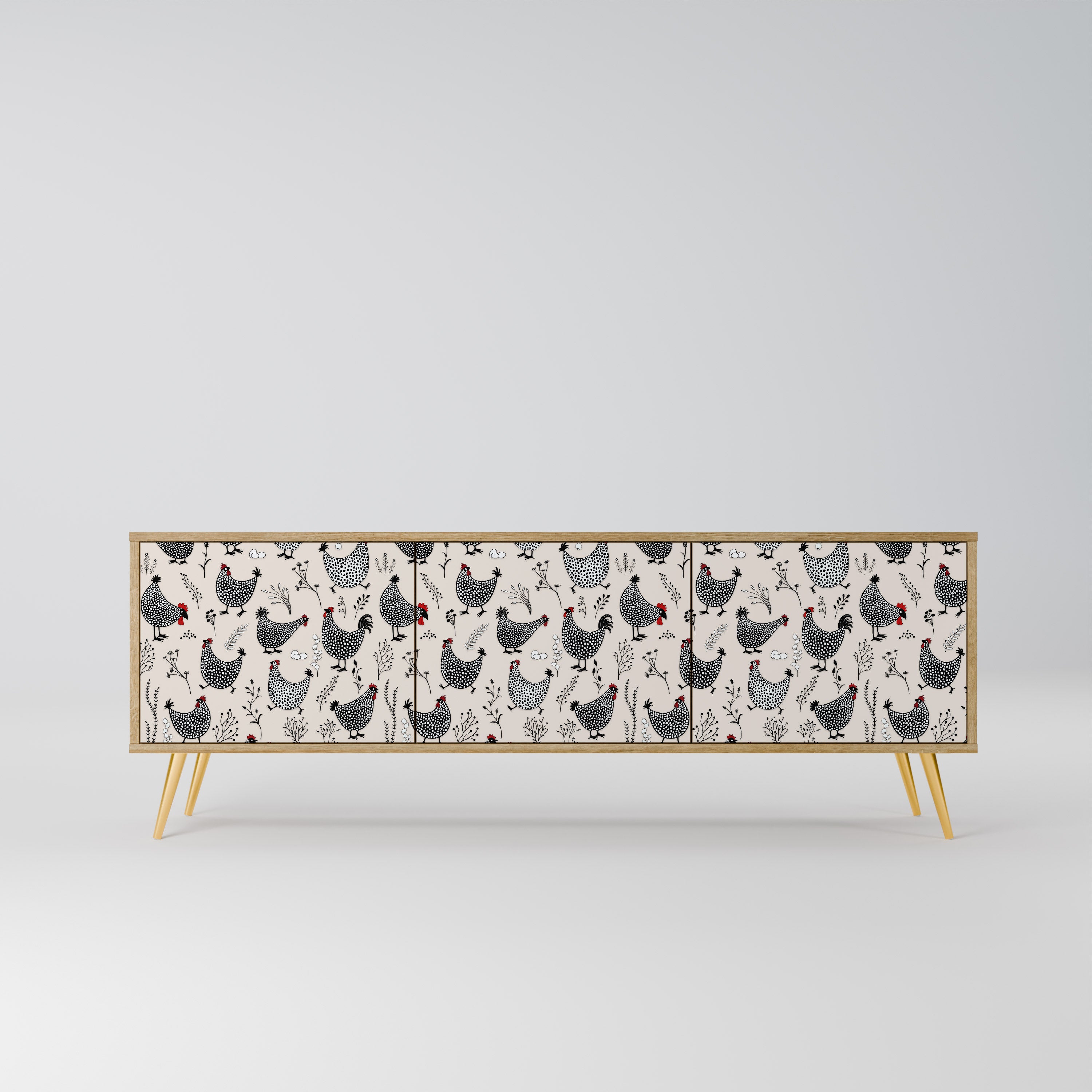 Mueble de TV de 3 puertas HAPPY HENS con efecto roble