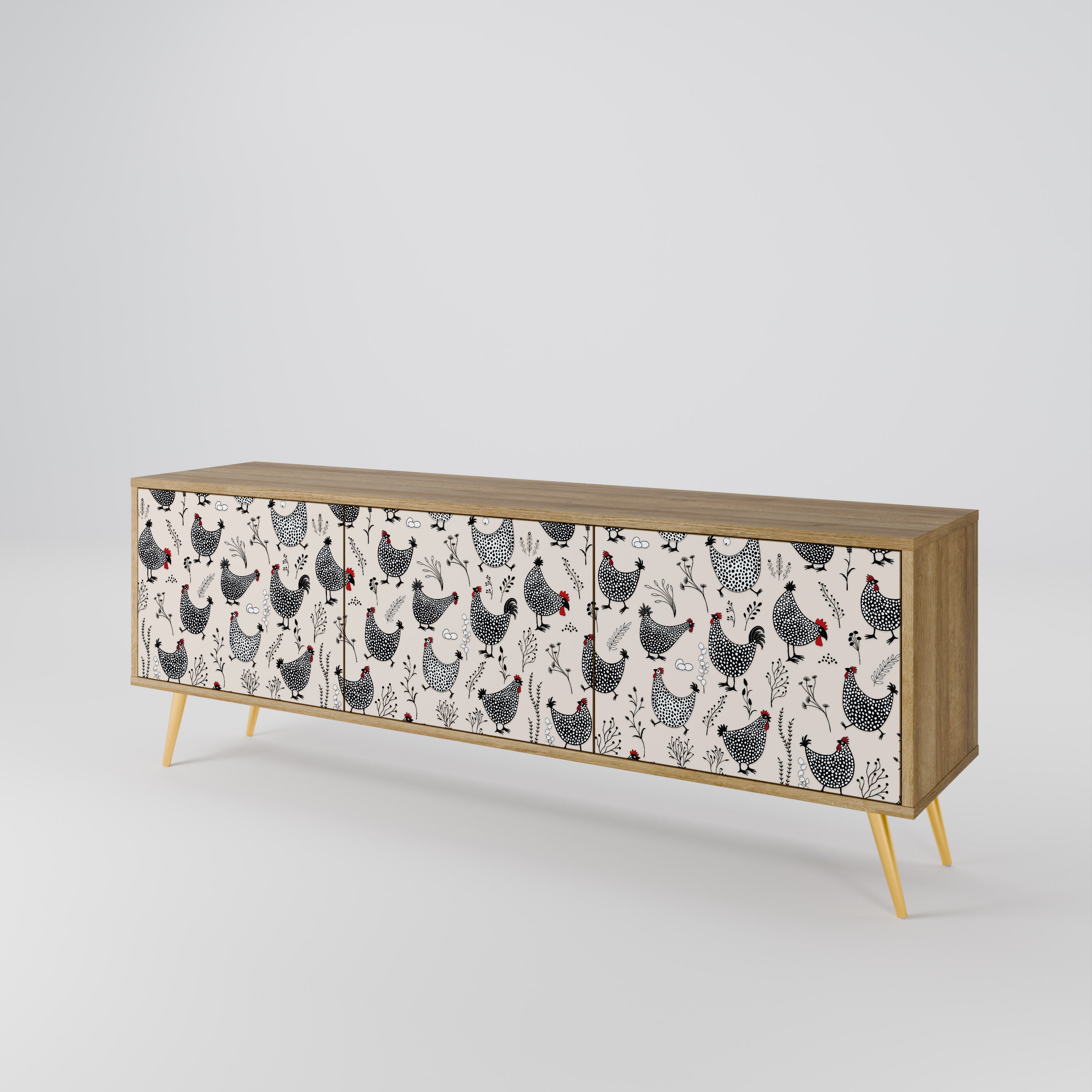 Mueble de TV de 3 puertas HAPPY HENS con efecto roble