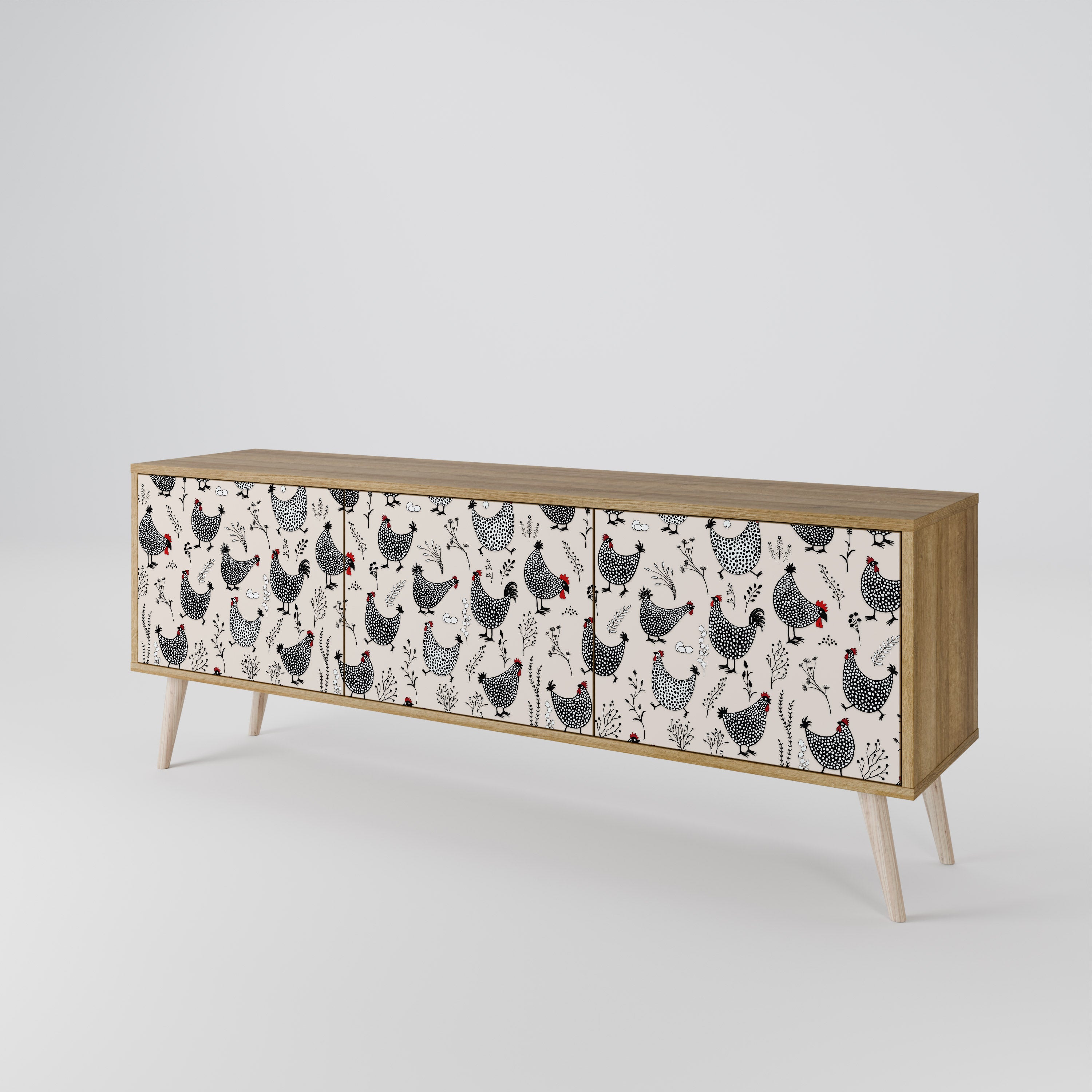 Mueble de TV de 3 puertas HAPPY HENS con efecto roble