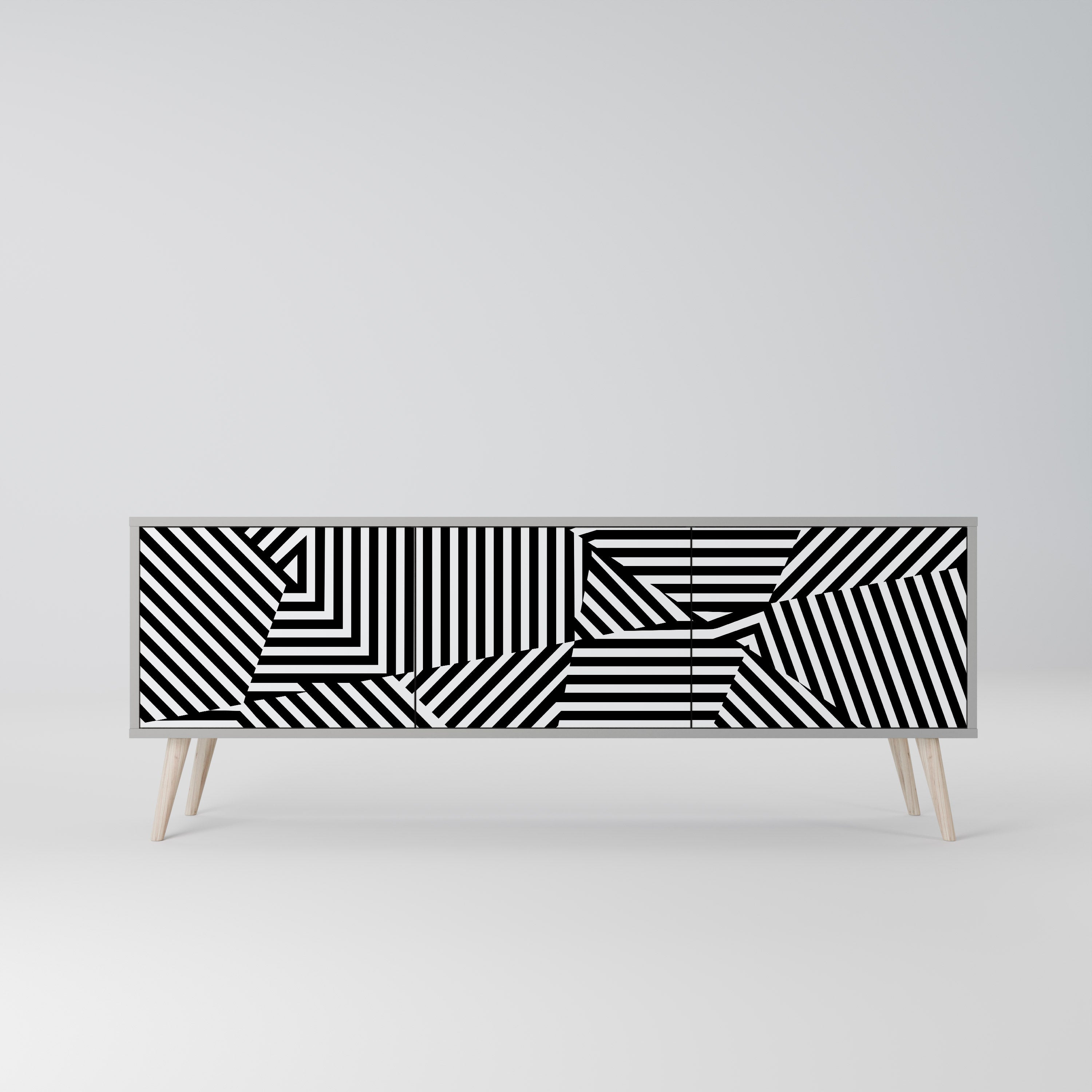 Mueble de TV ILLUSIONARY LATTICE de 3 puertas con acabado gris