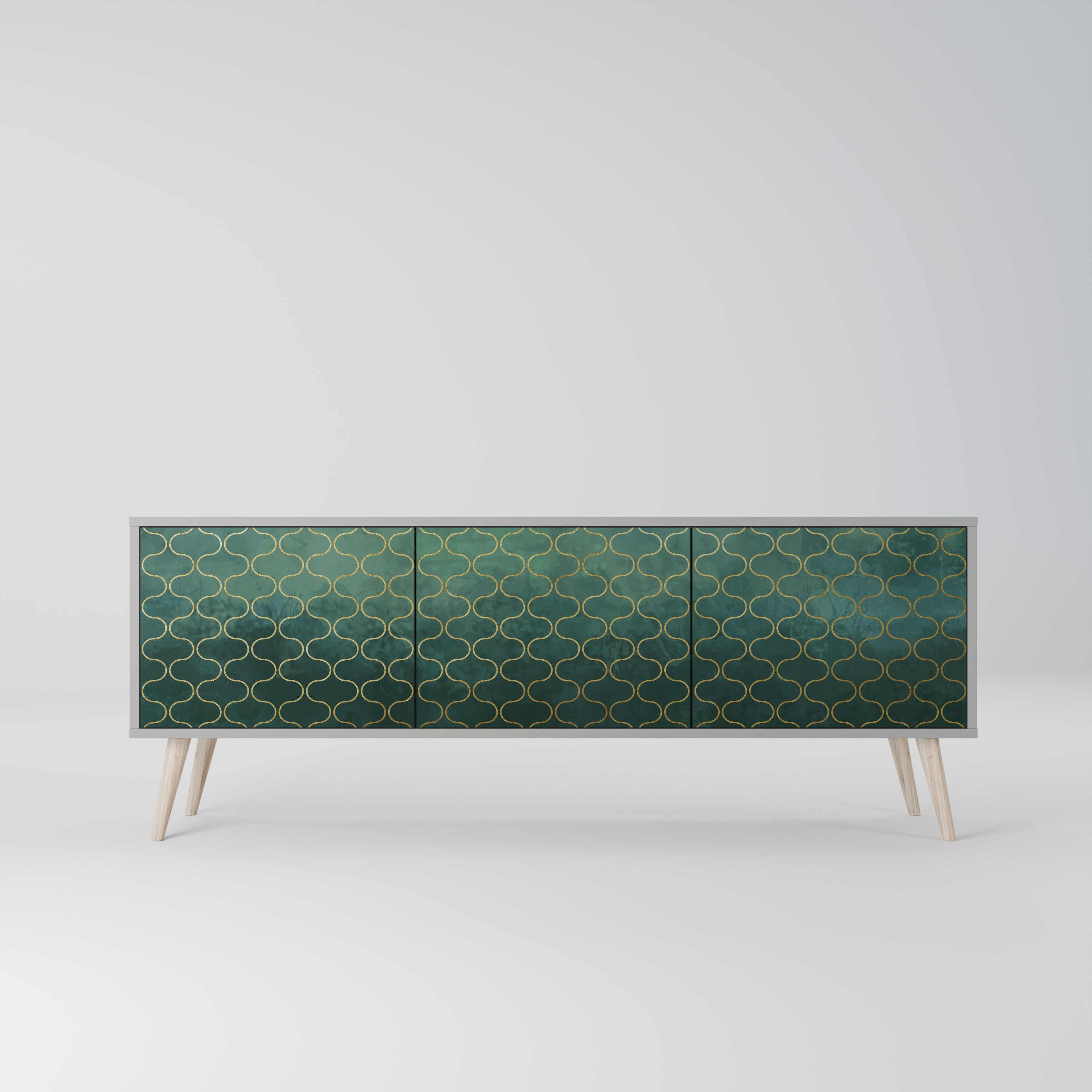 Mueble de TV de 3 puertas TESSELATED GREENERY en acabado gris