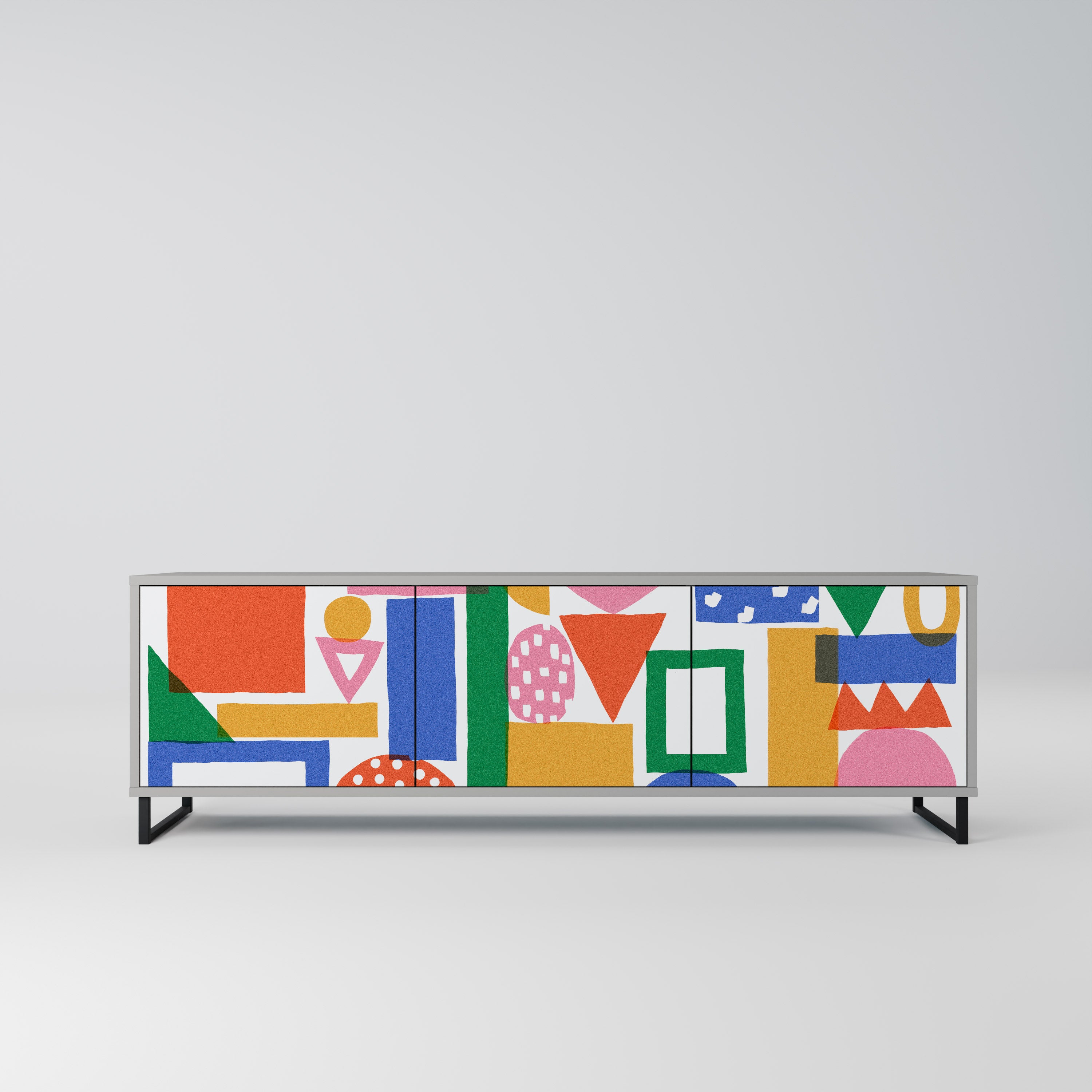 GEOMETRIC GLIMMER 3-Door TV Stand in Grey Finish