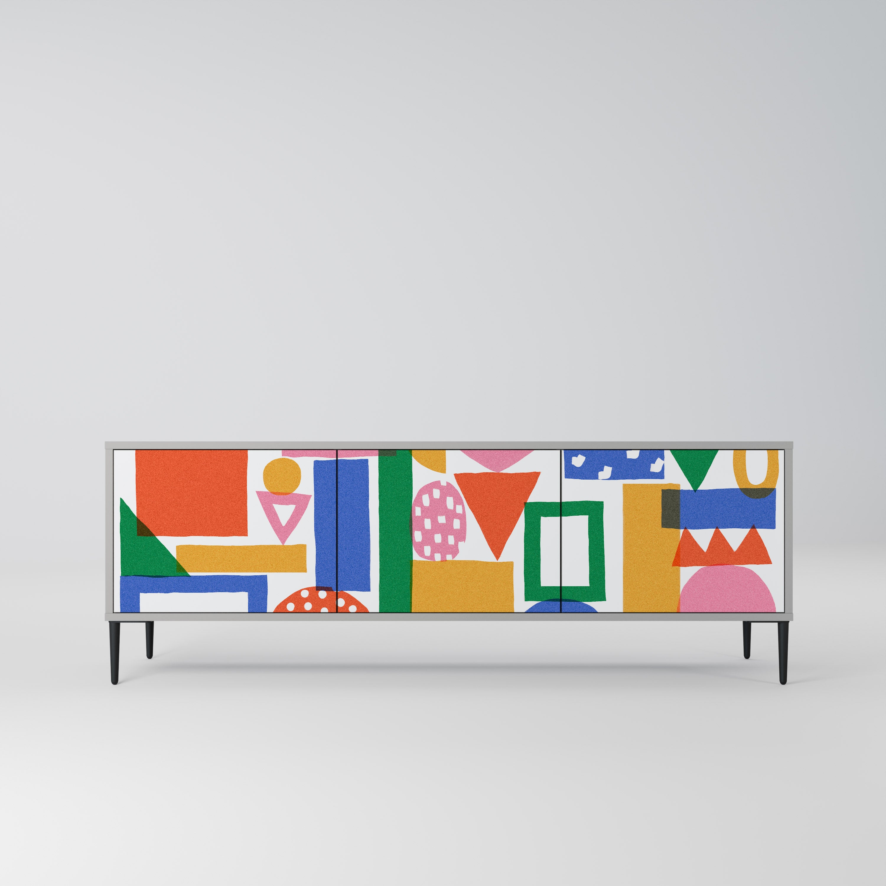 GEOMETRIC GLIMMER 3-Door TV Stand in Grey Finish