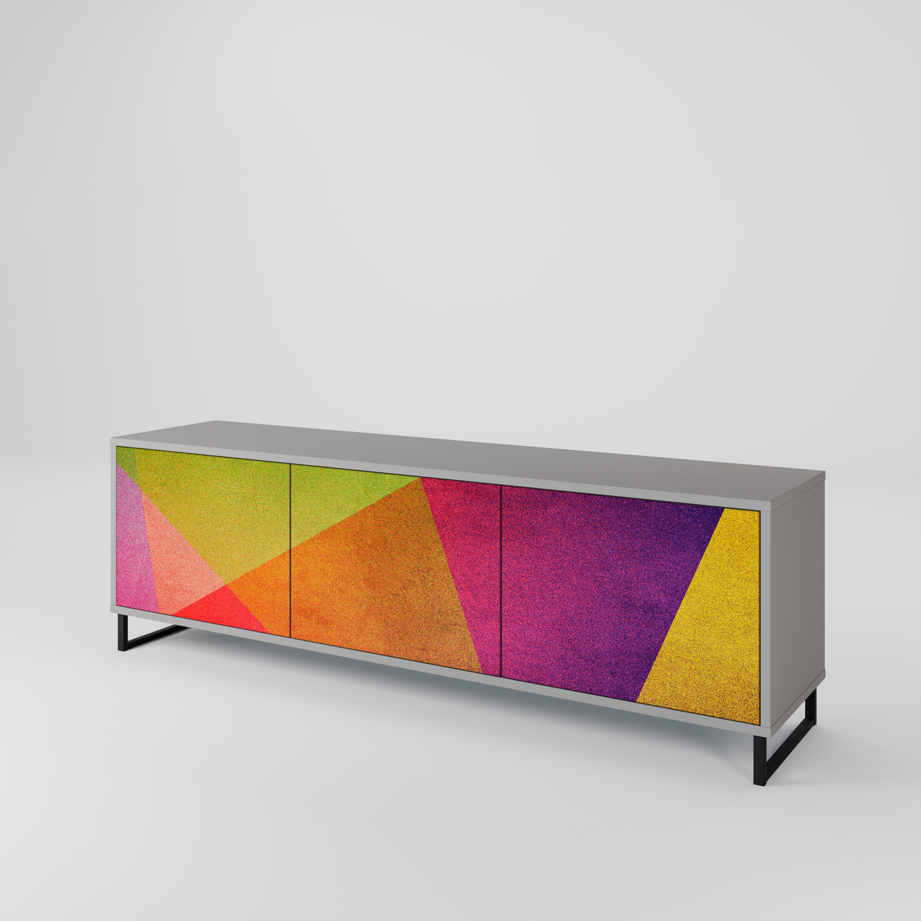 VIVID GEOMETRY 3-Door TV Stand in Grey Finish