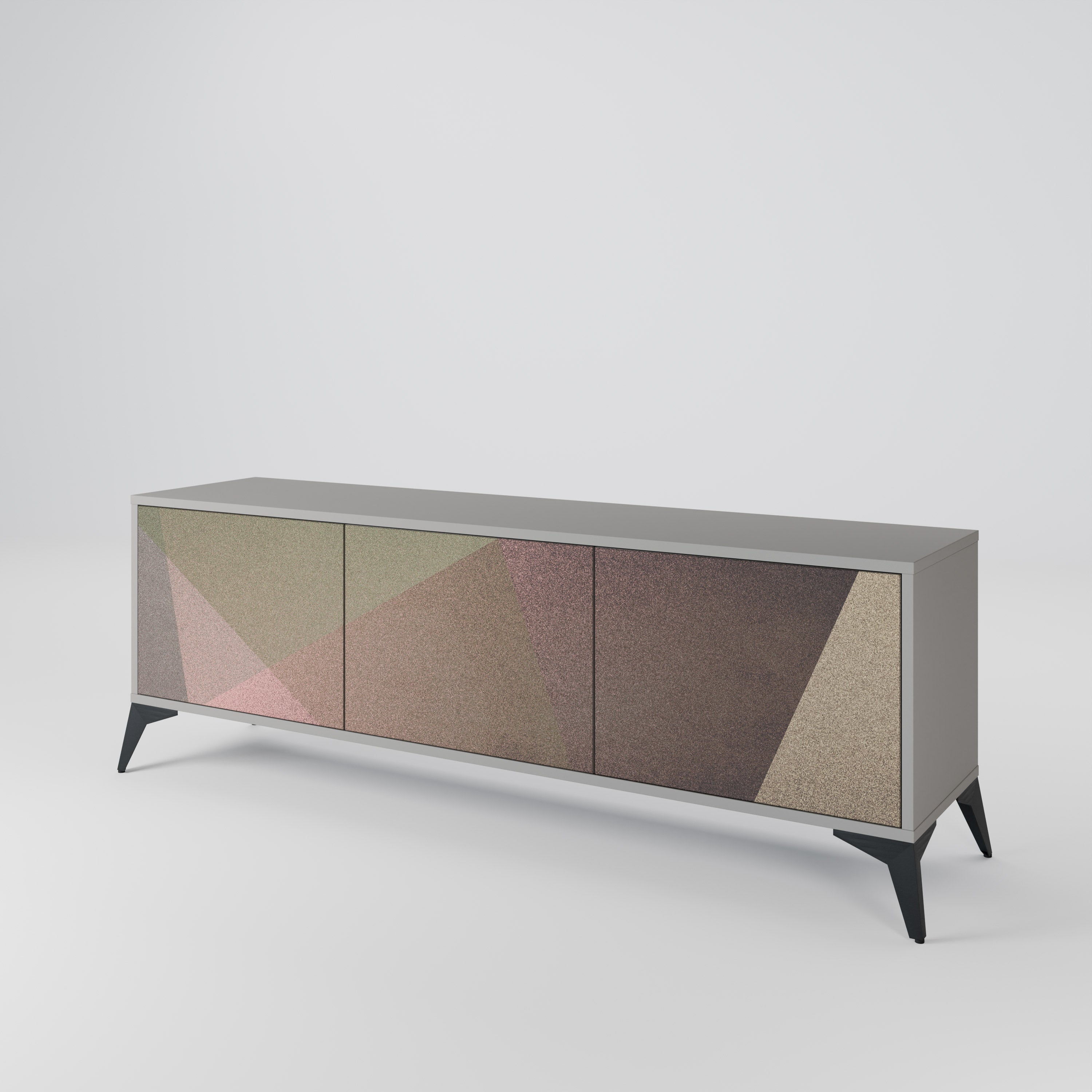 BEIGE GEOMETRY 3-Door TV Stand in Grey Finish