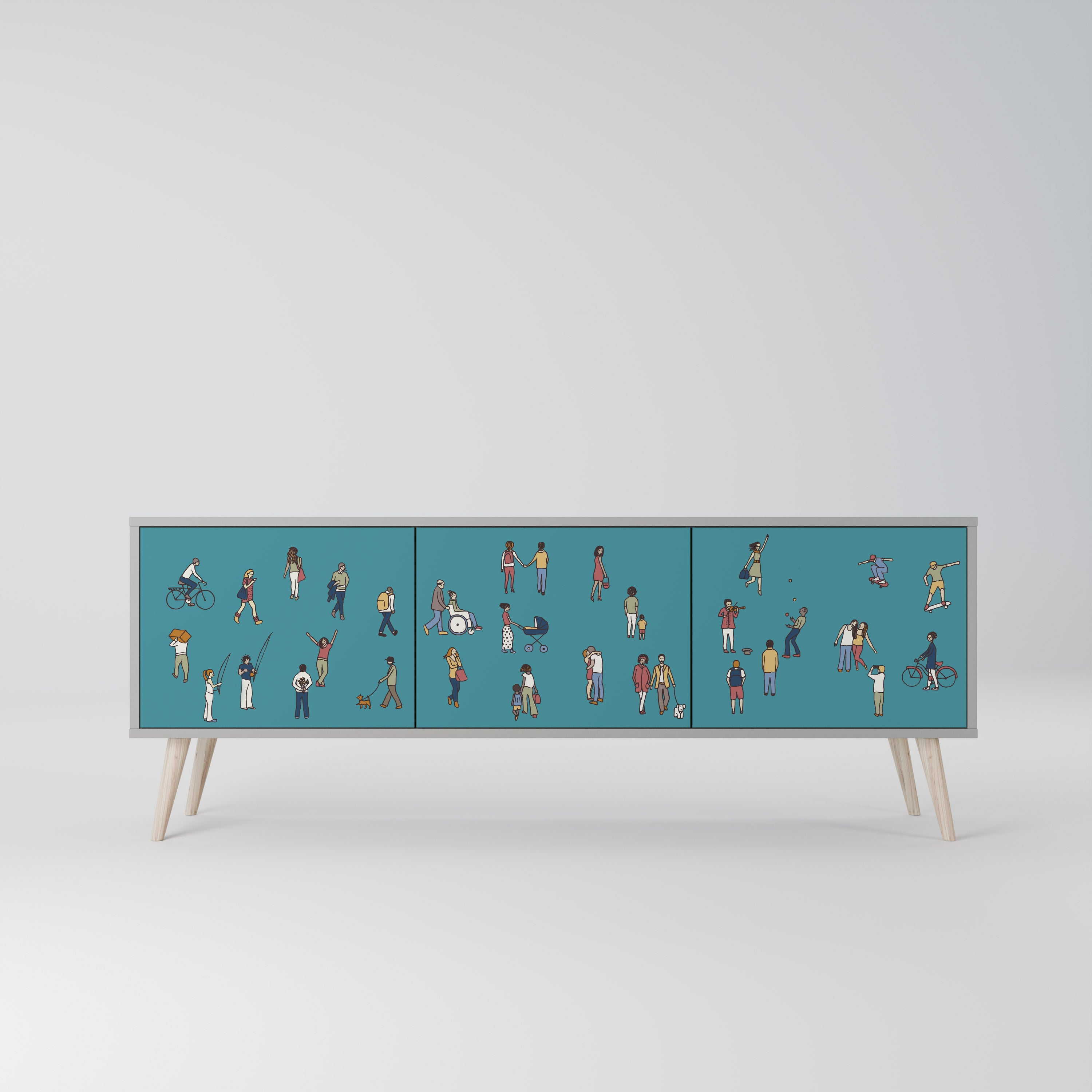 COLLECTIVE STREAM 3-Door TV Stand in Grey Finish