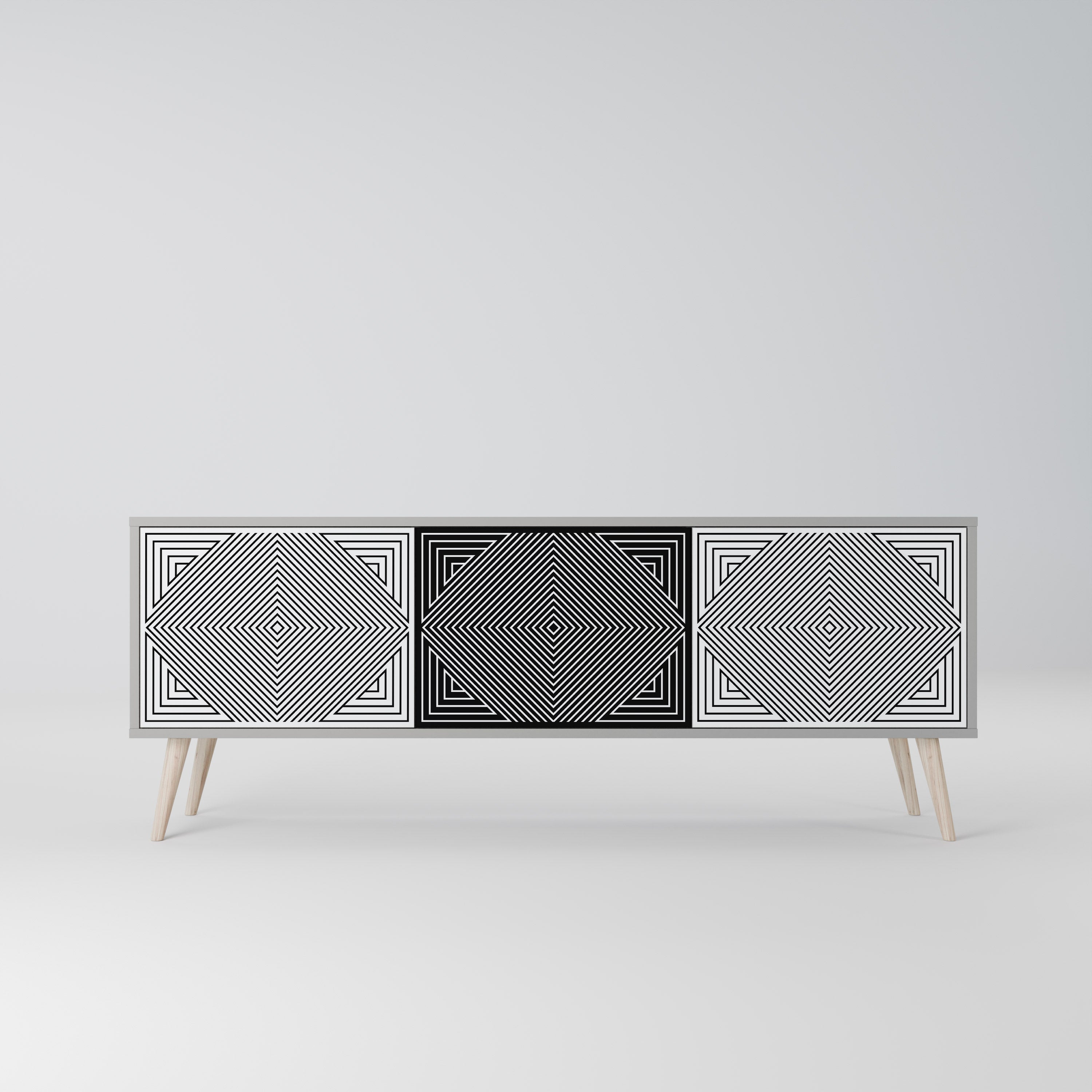 POLYGON ILLUSION 3-Door TV Stand in Grey Finish