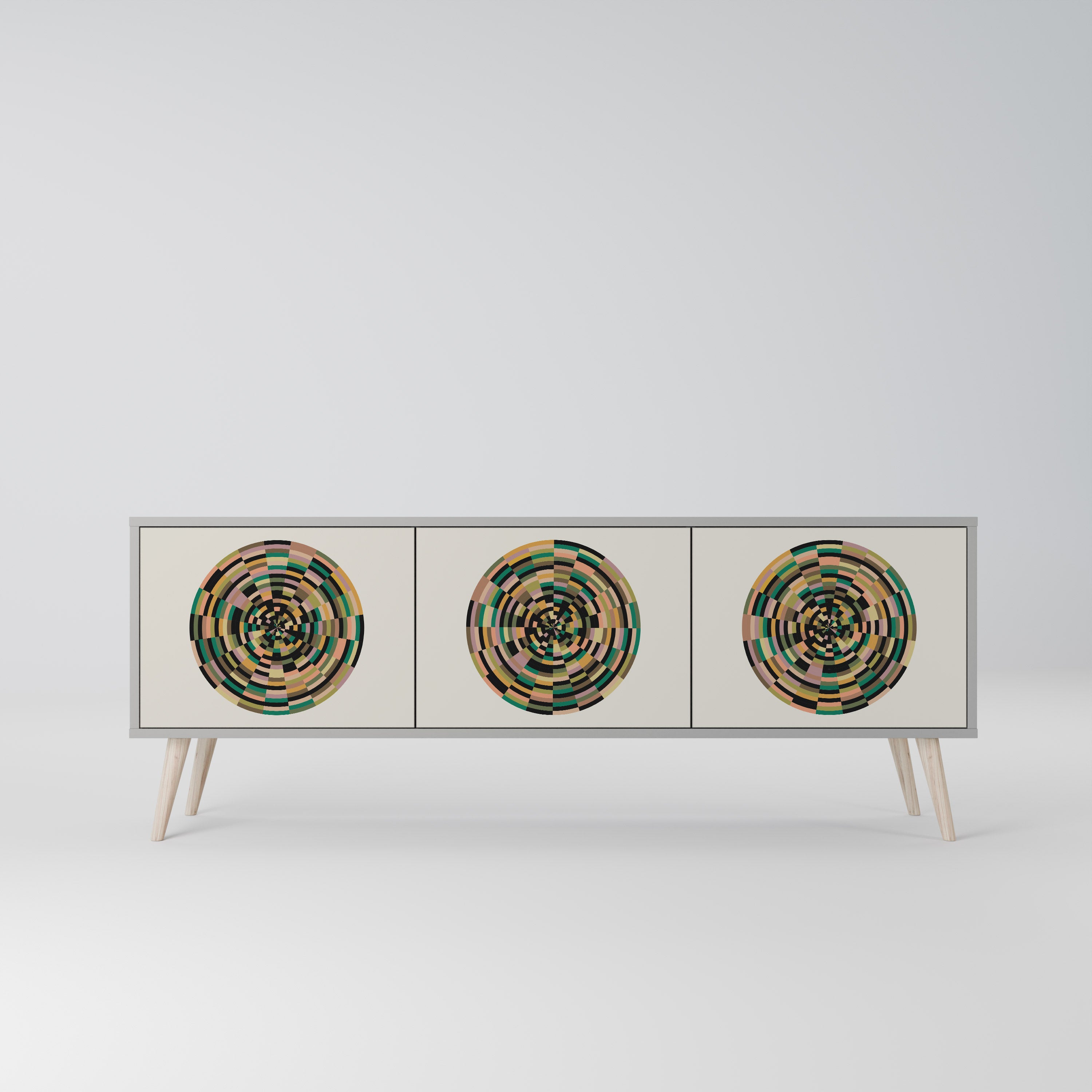 GREEN CIRCLES 3-Door TV Stand in Grey Finish