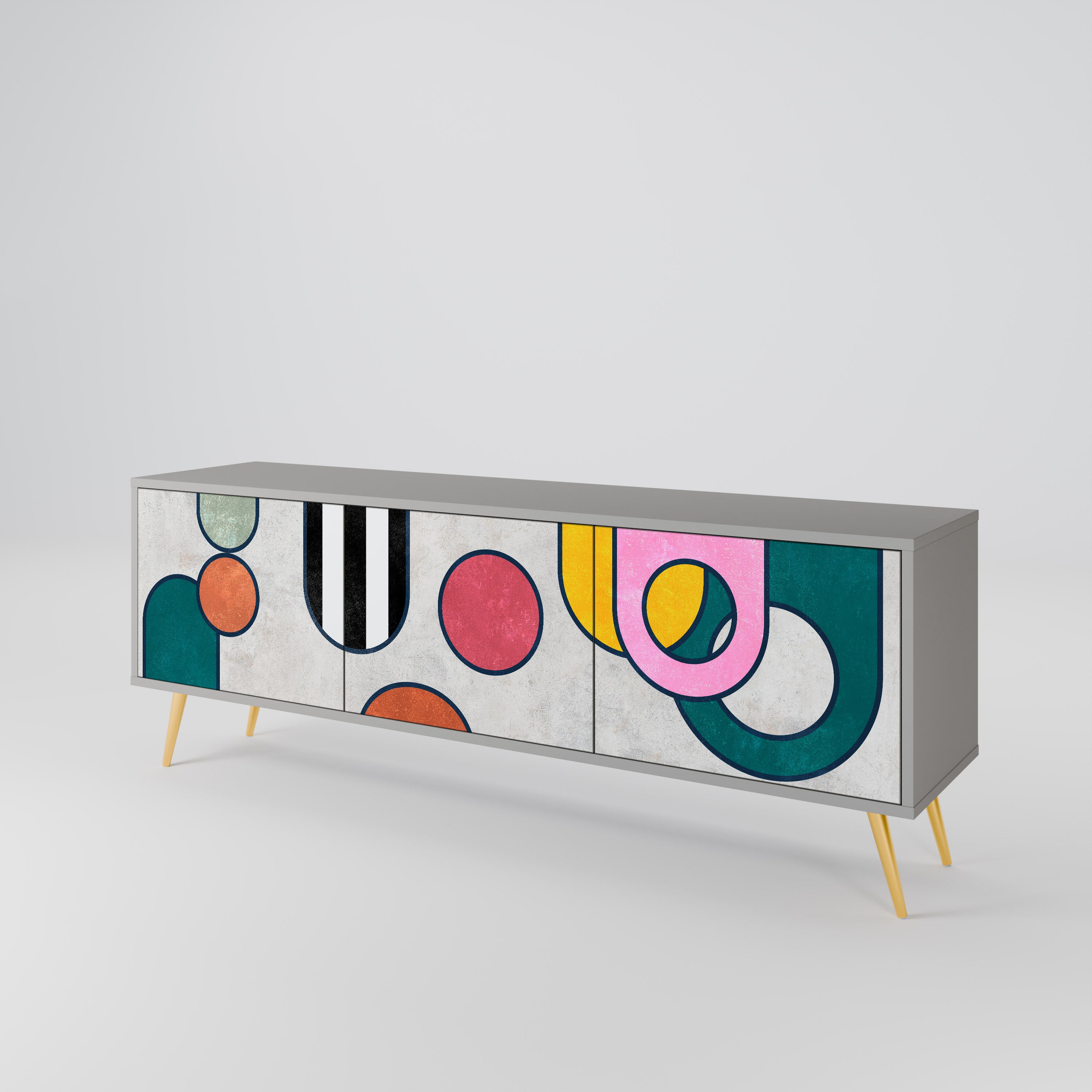 COOL STORY 3-Door TV Stand in Grey Finish