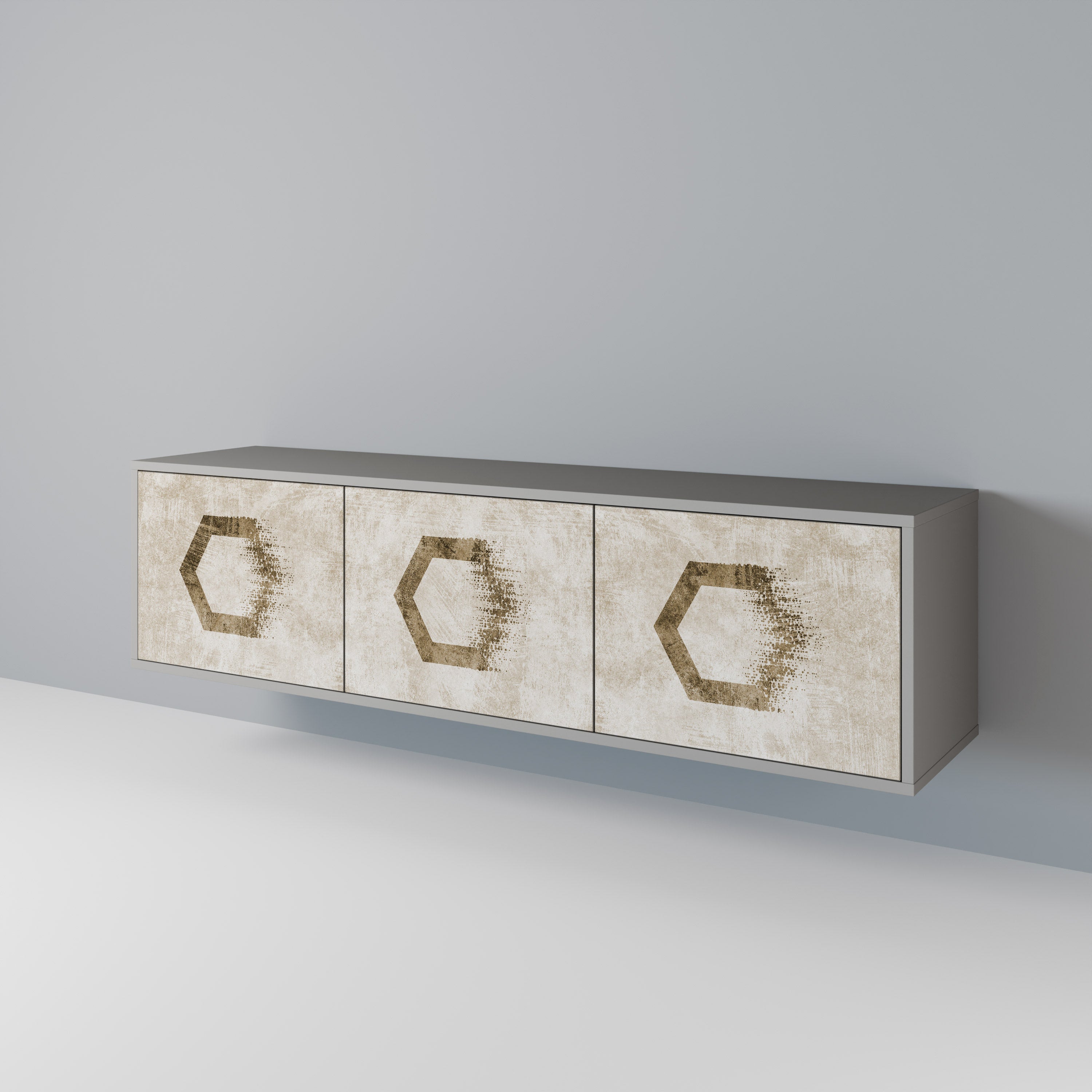 HEXAGONAL SHAPES 3-Door TV Stand in Grey Finish