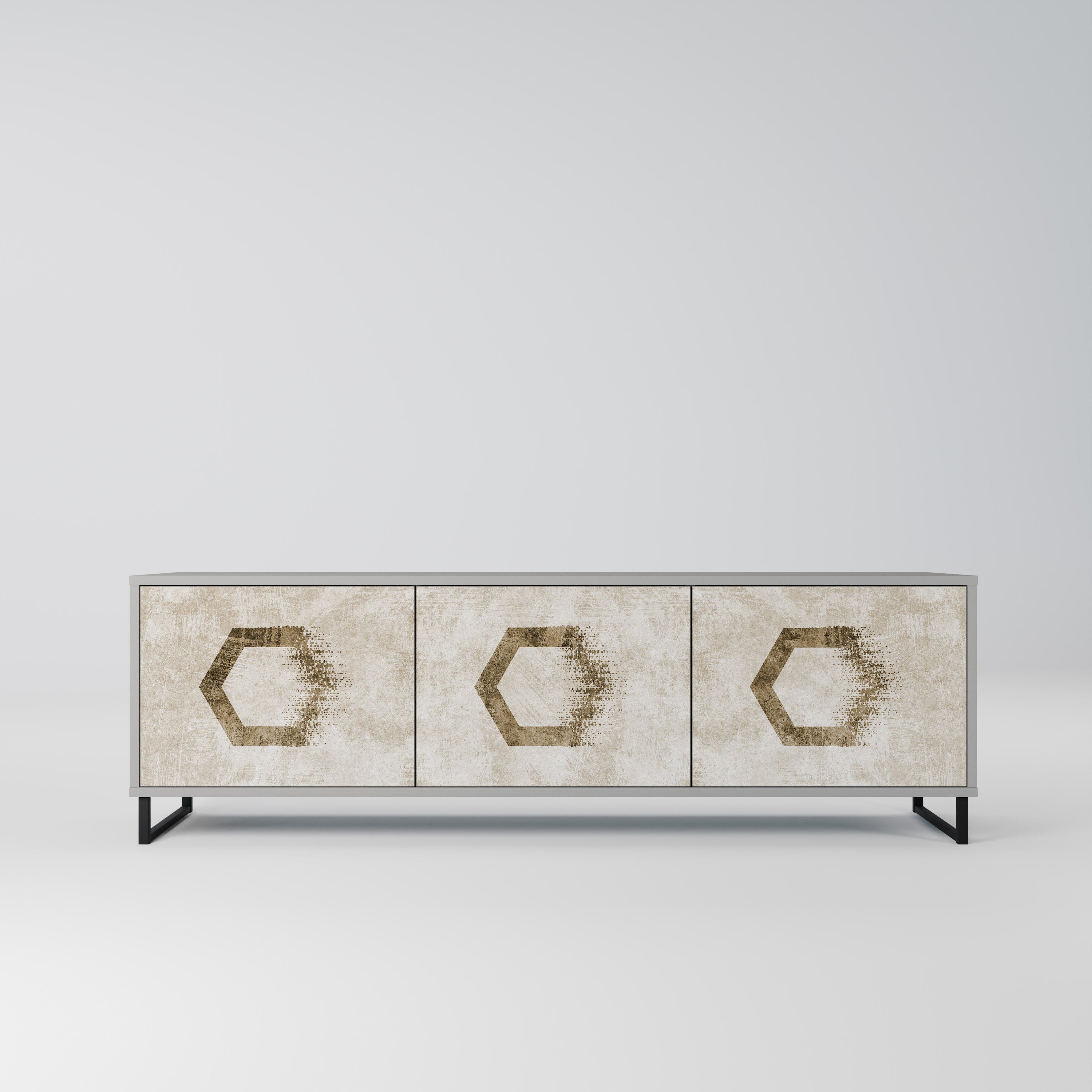 HEXAGONAL SHAPES 3-Door TV Stand in Grey Finish