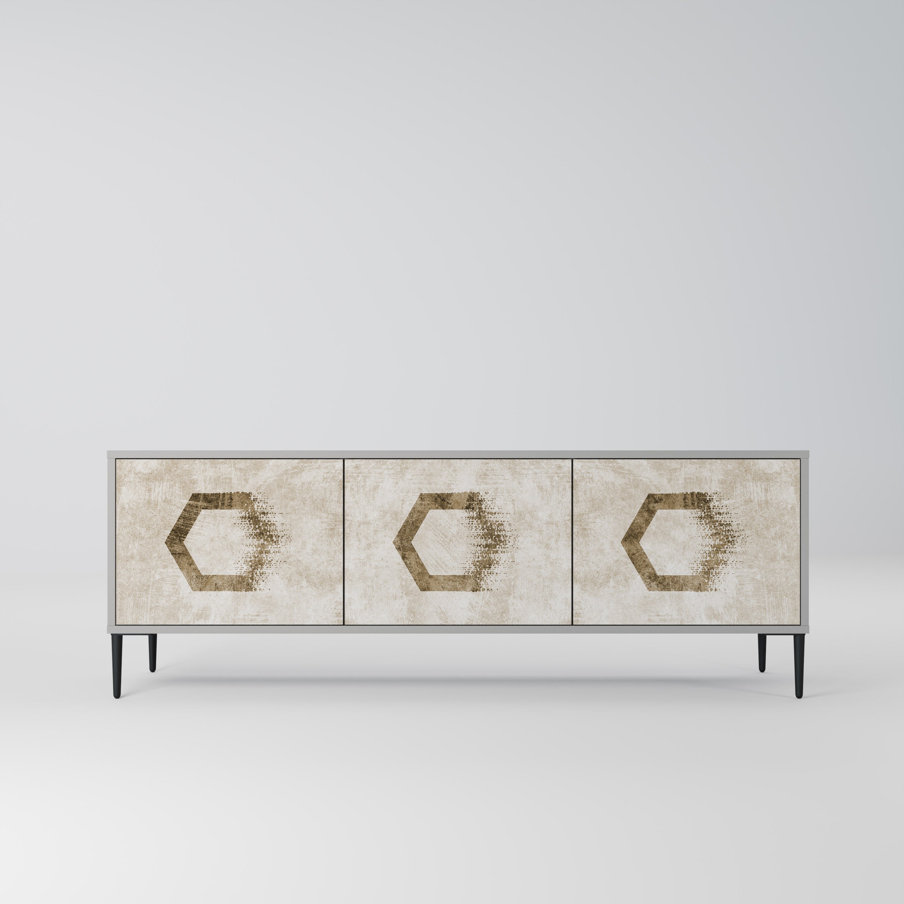 HEXAGONAL SHAPES 3-Door TV Stand in Grey Finish