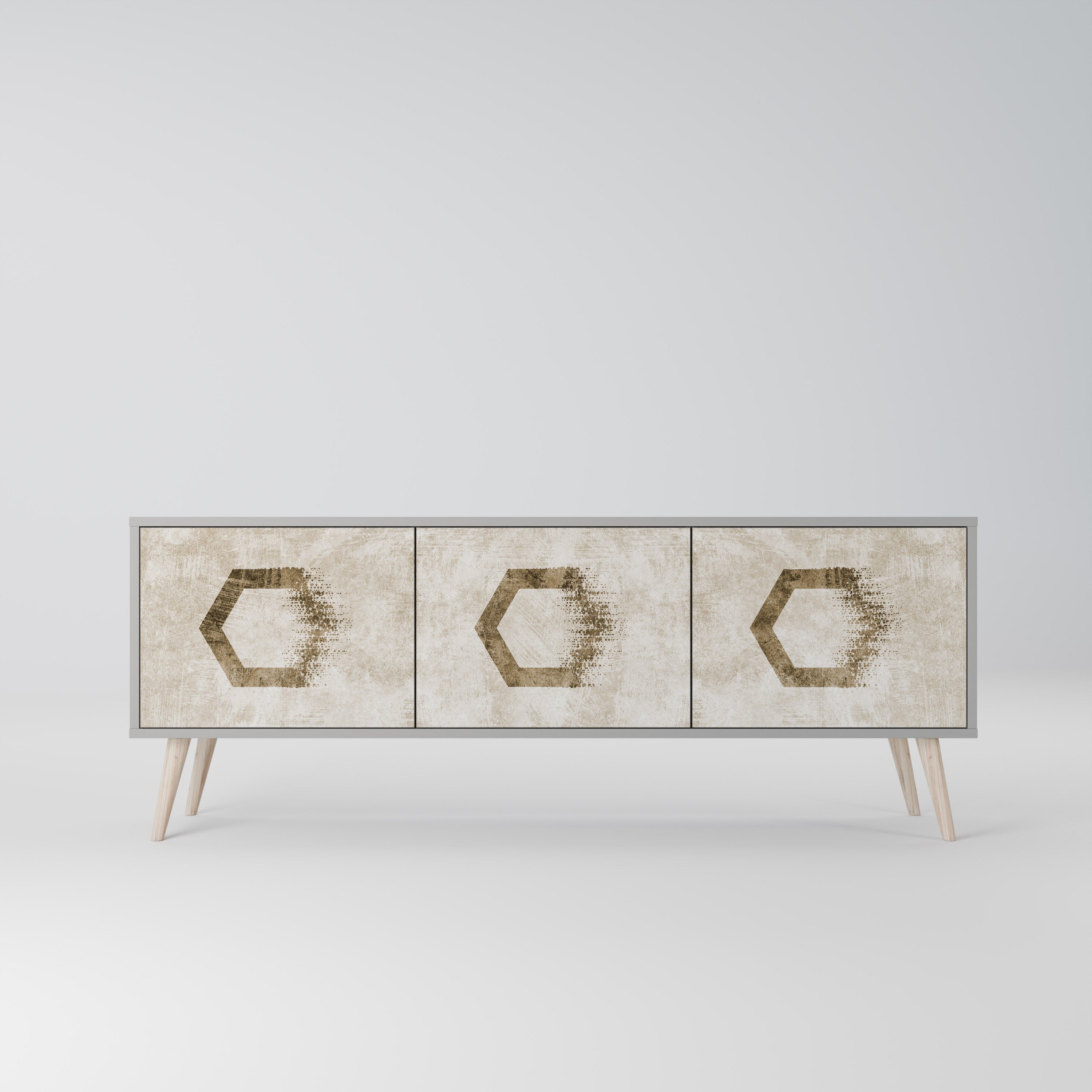HEXAGONAL SHAPES 3-Door TV Stand in Grey Finish