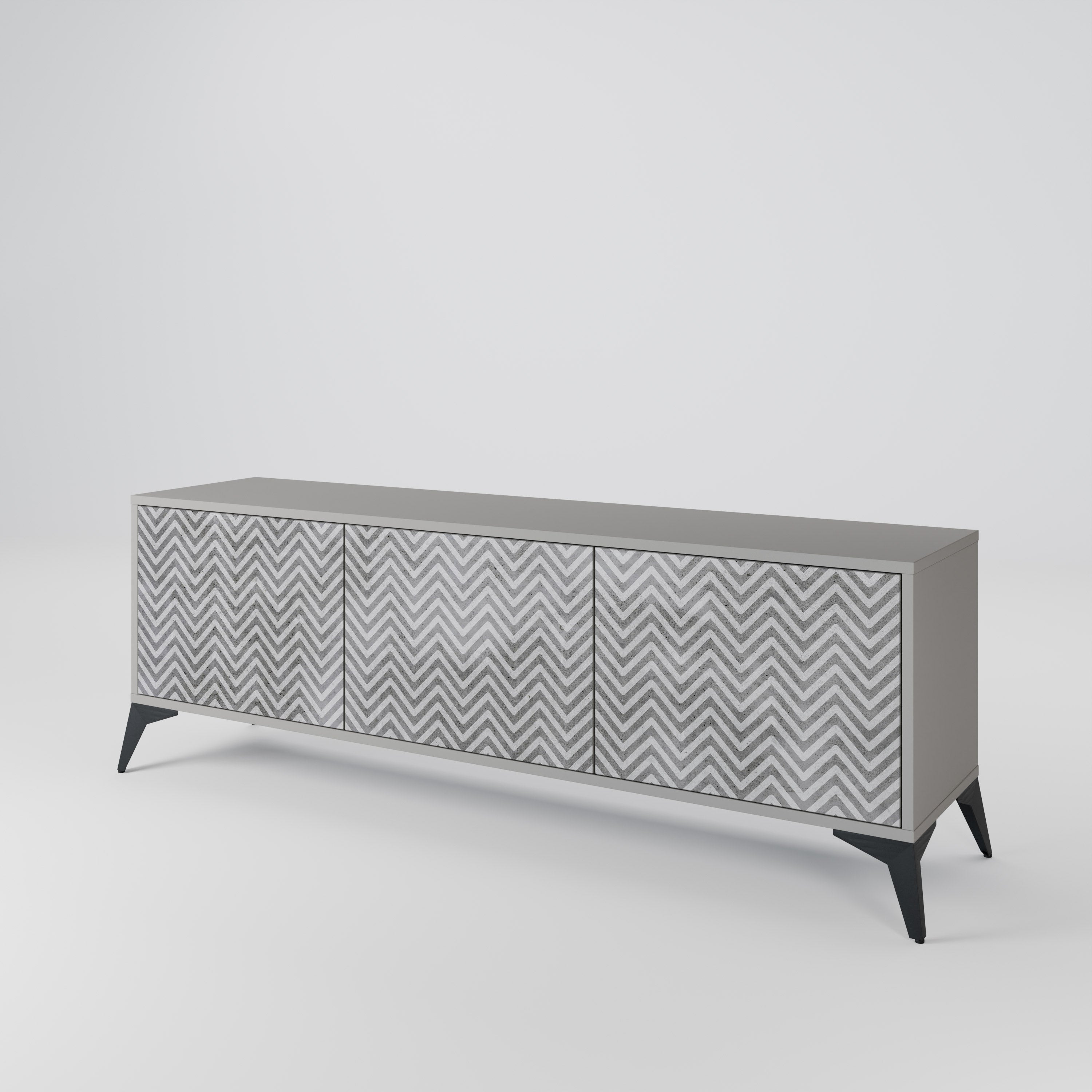 CONCRETE ZIG ZAG 3-Door TV Stand in Grey Finish