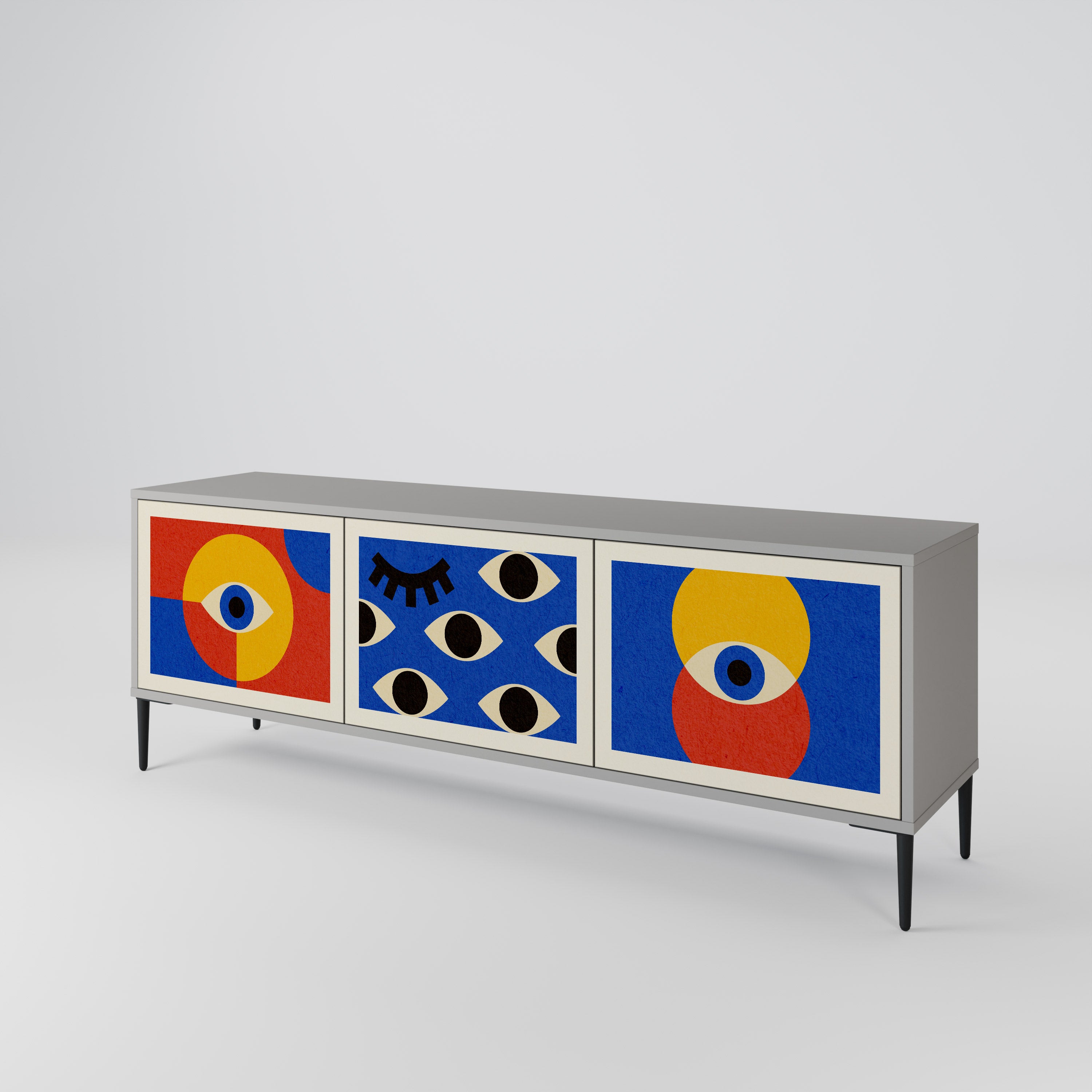 GEOMETRIC EYES 3-Door TV Stand in Grey Finish