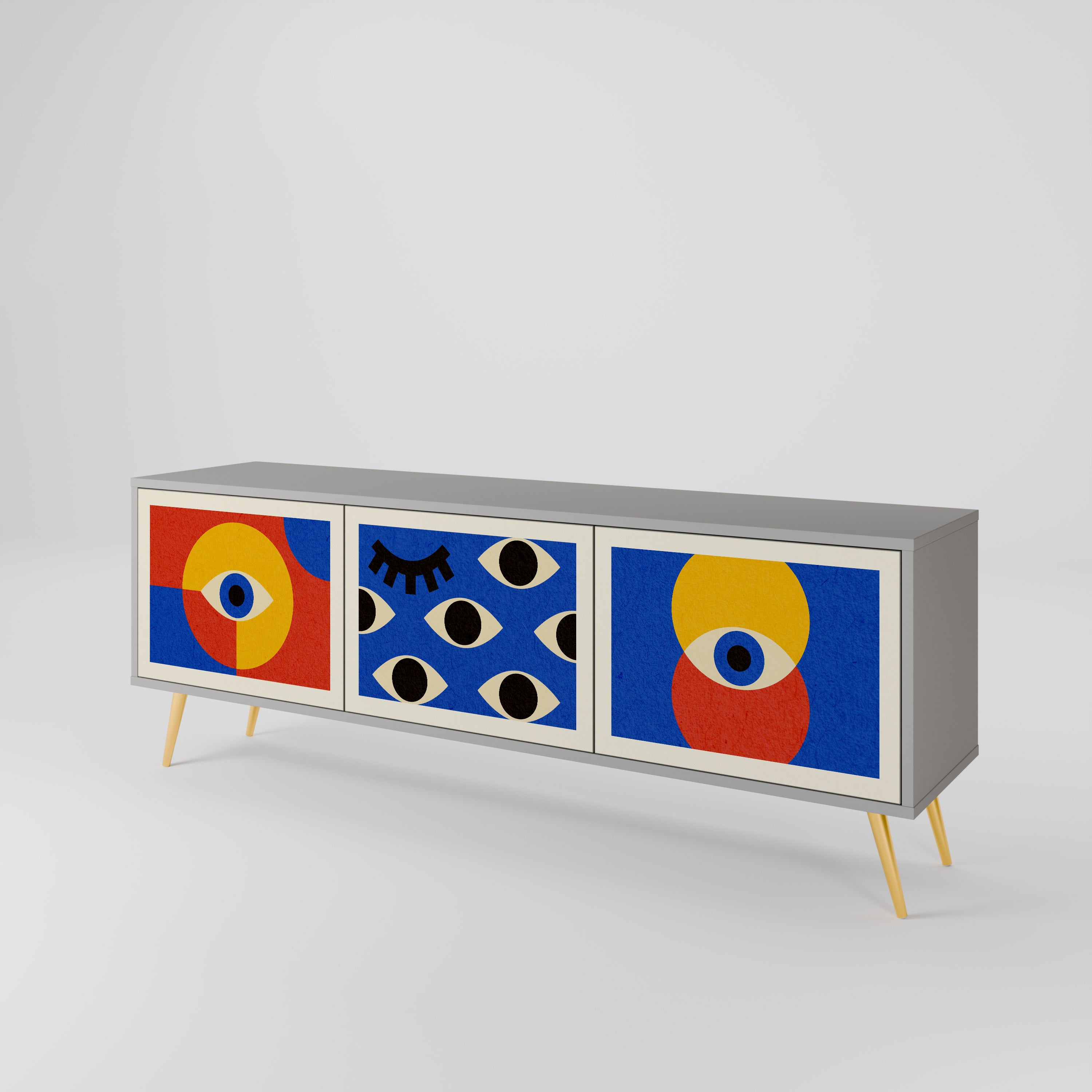 GEOMETRIC EYES 3-Door TV Stand in Grey Finish