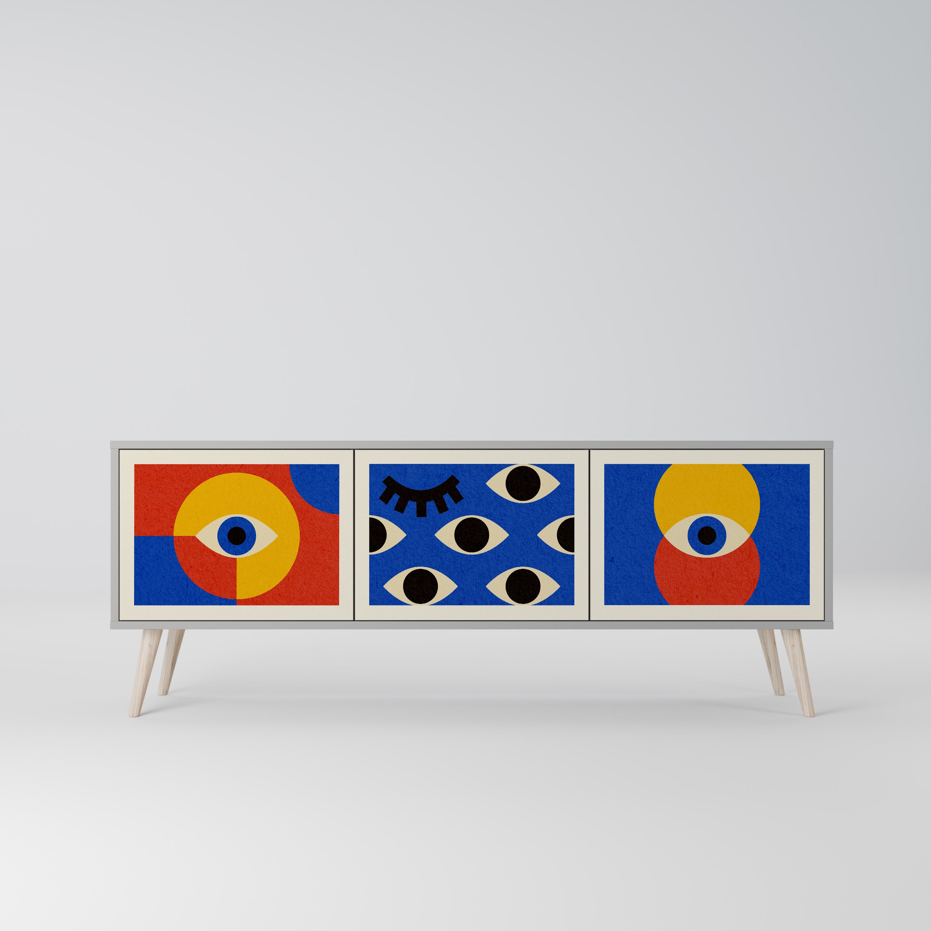 GEOMETRIC EYES 3-Door TV Stand in Grey Finish