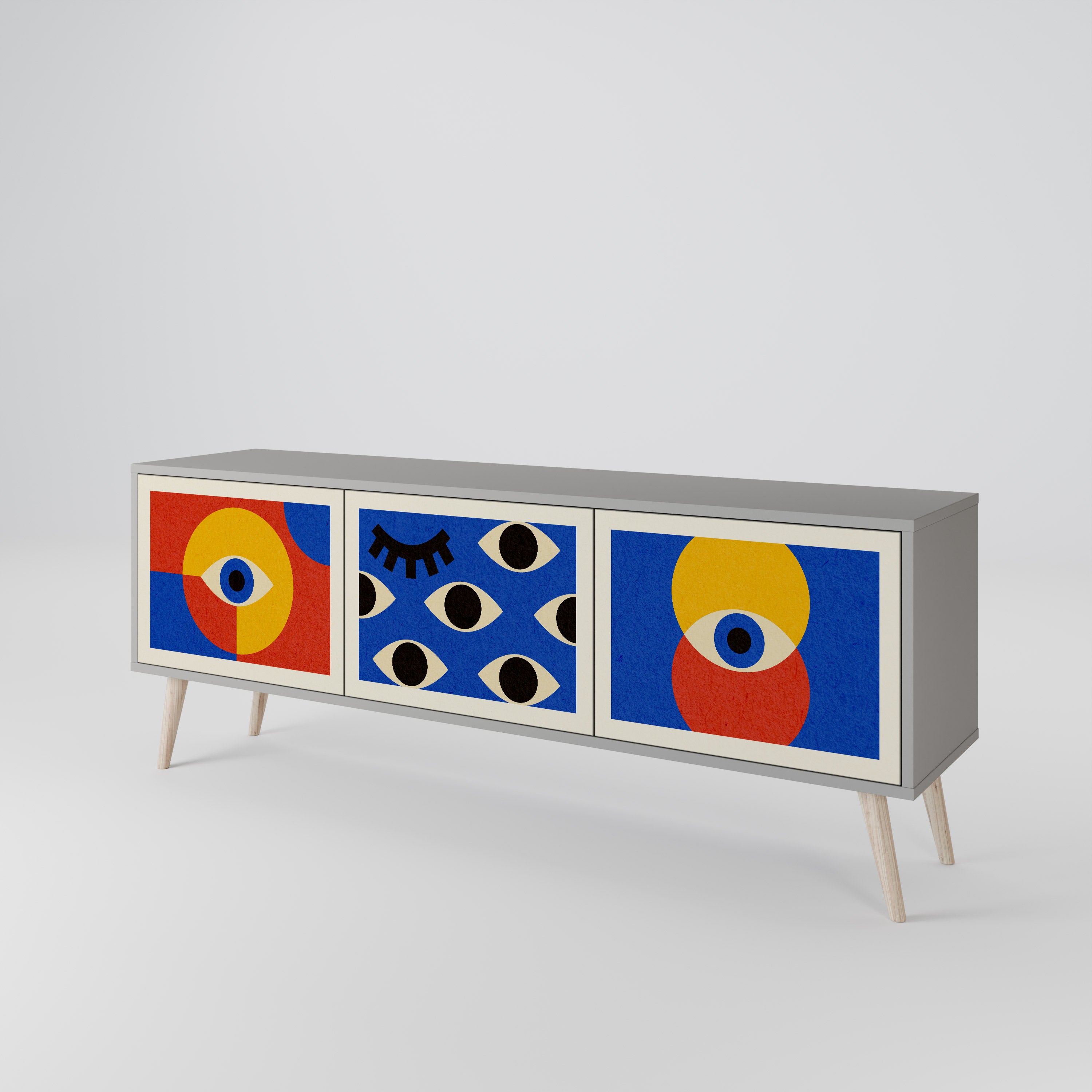 GEOMETRIC EYES 3-Door TV Stand in Grey Finish