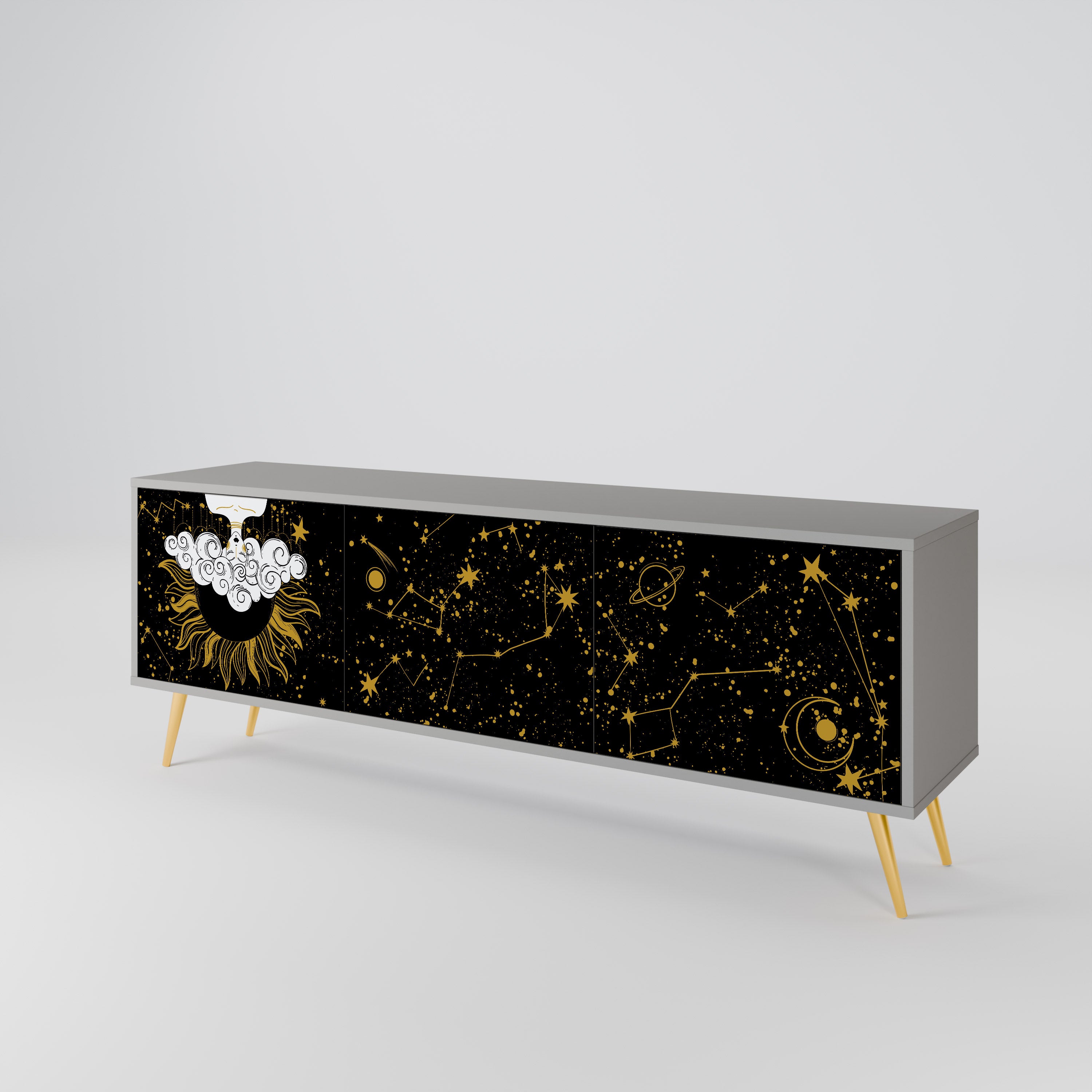 STELLAR CONSTELLATIONS 3-Door TV Stand in Grey Finish