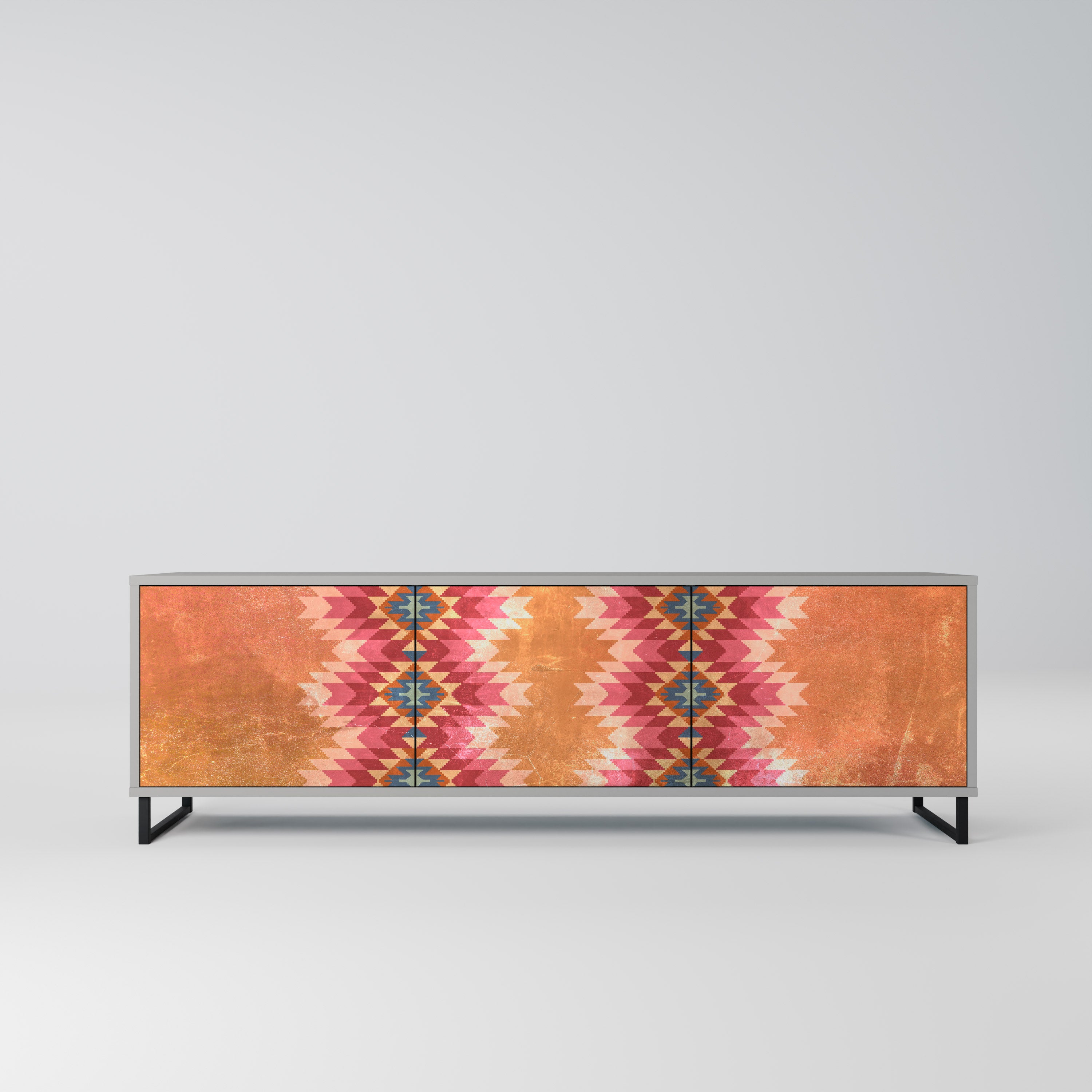 INDIAN FOLK 3-Door TV Stand in Grey Finish