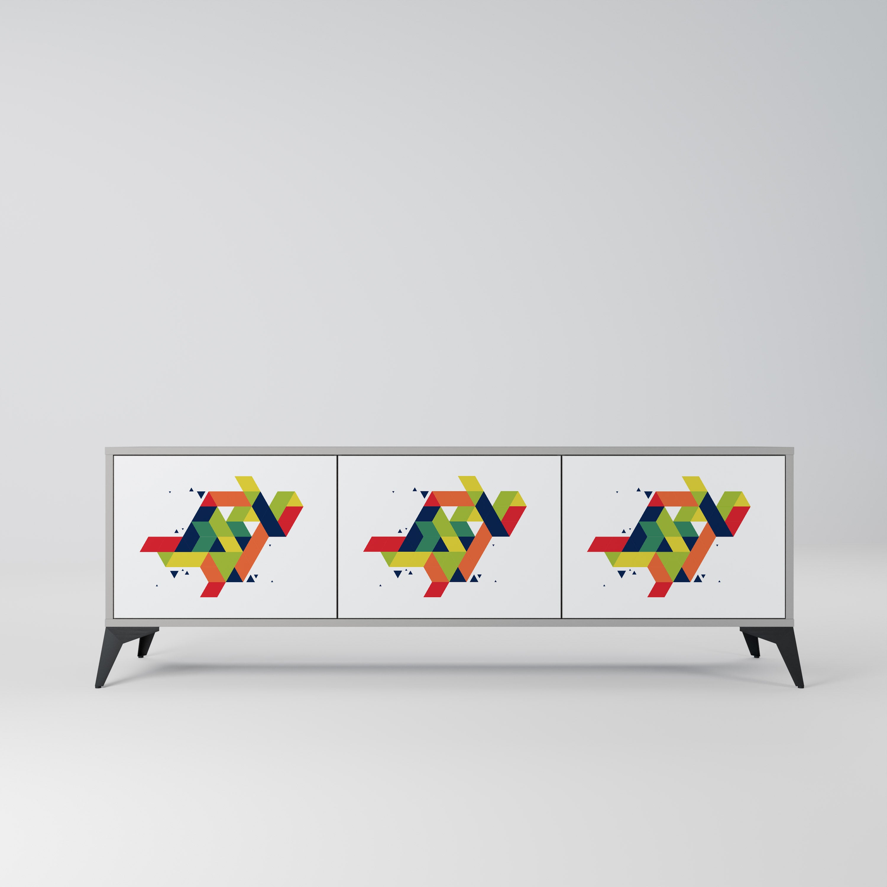FUTURE SIGN 3-Door TV Stand in Grey Finish