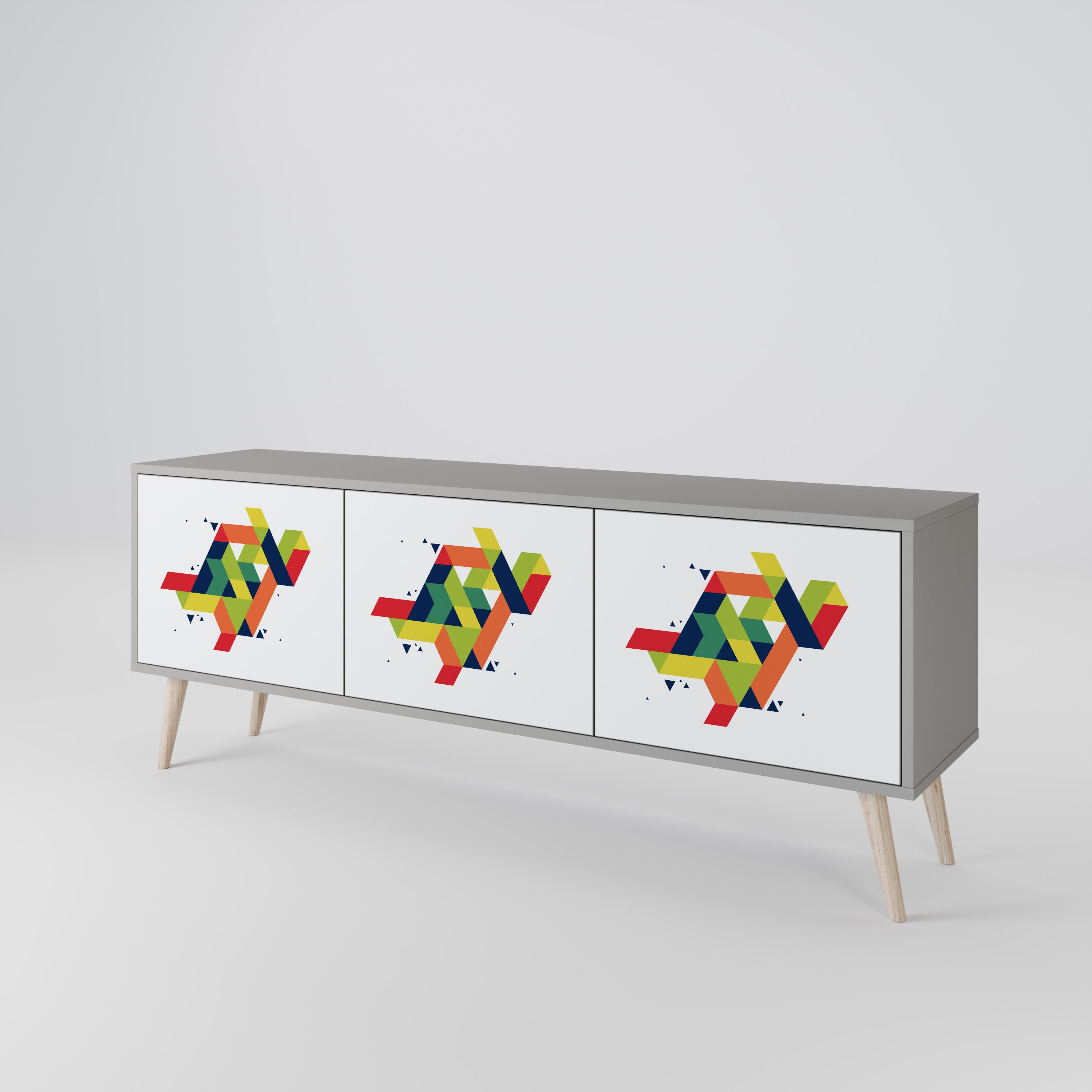 FUTURE SIGN 3-Door TV Stand in Grey Finish
