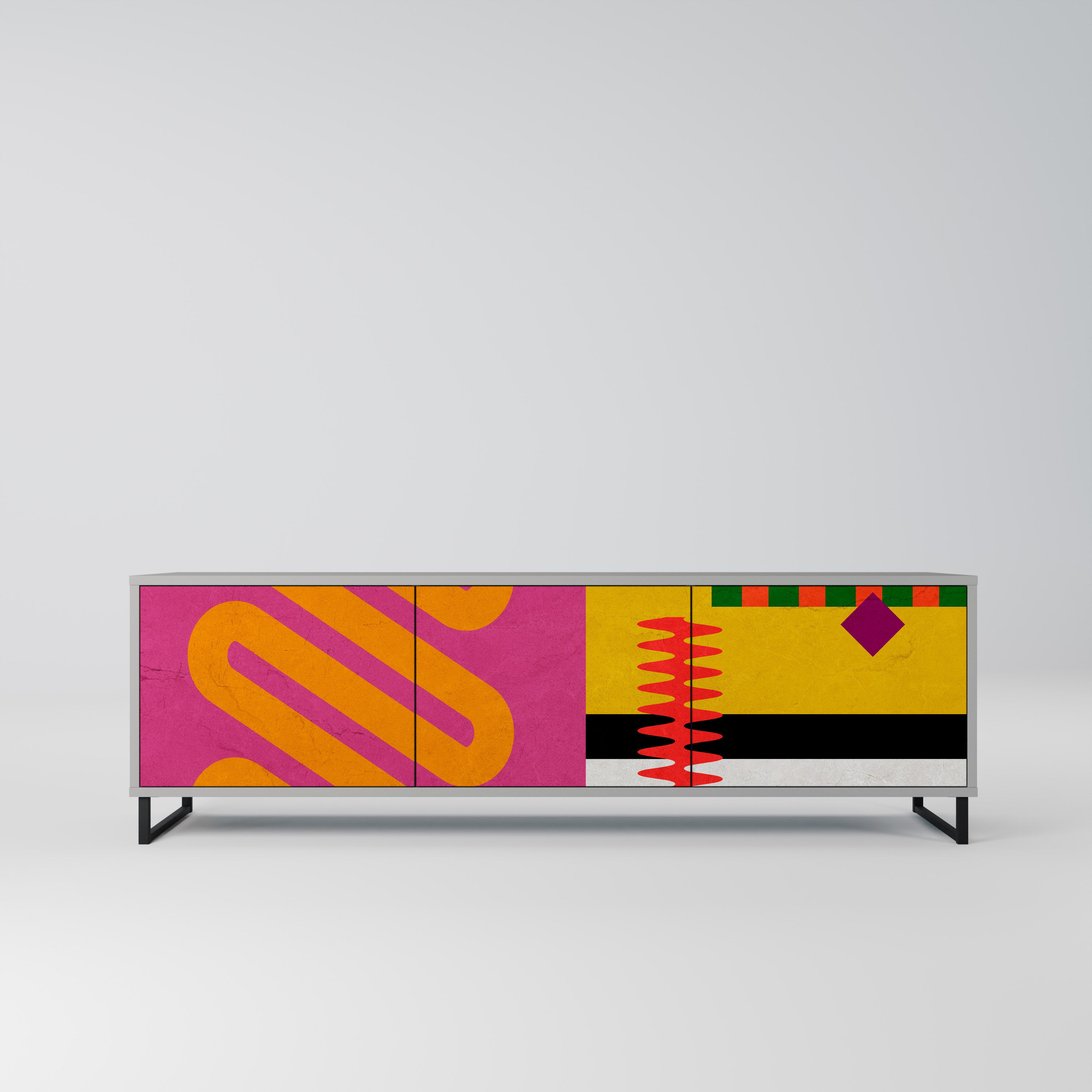 VIVID ART 3-Door TV Stand in Grey Finish