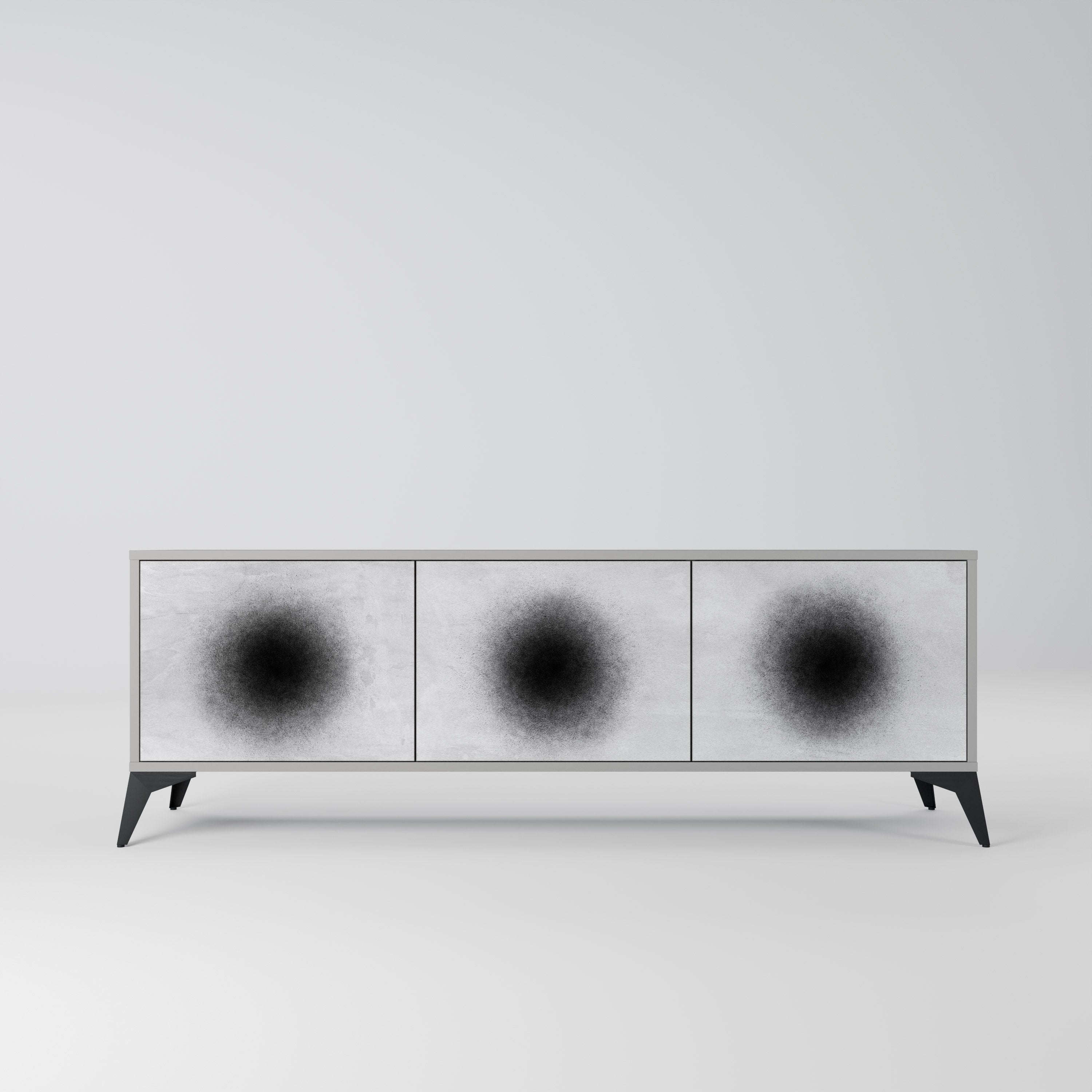 BLACK HOLE 3-Door TV Stand in Grey Finish