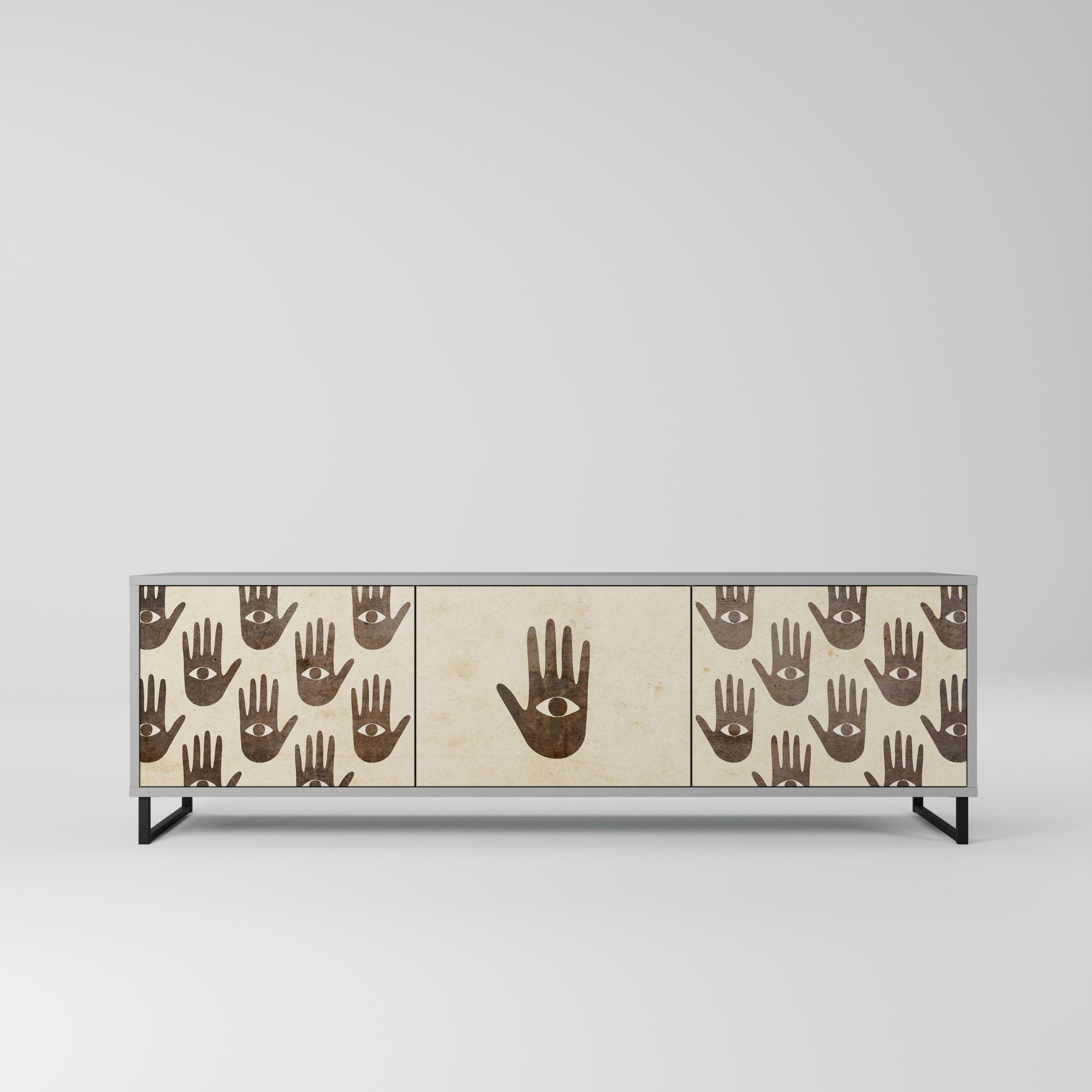 SEE MORE 3-Door TV Stand in Grey Finish