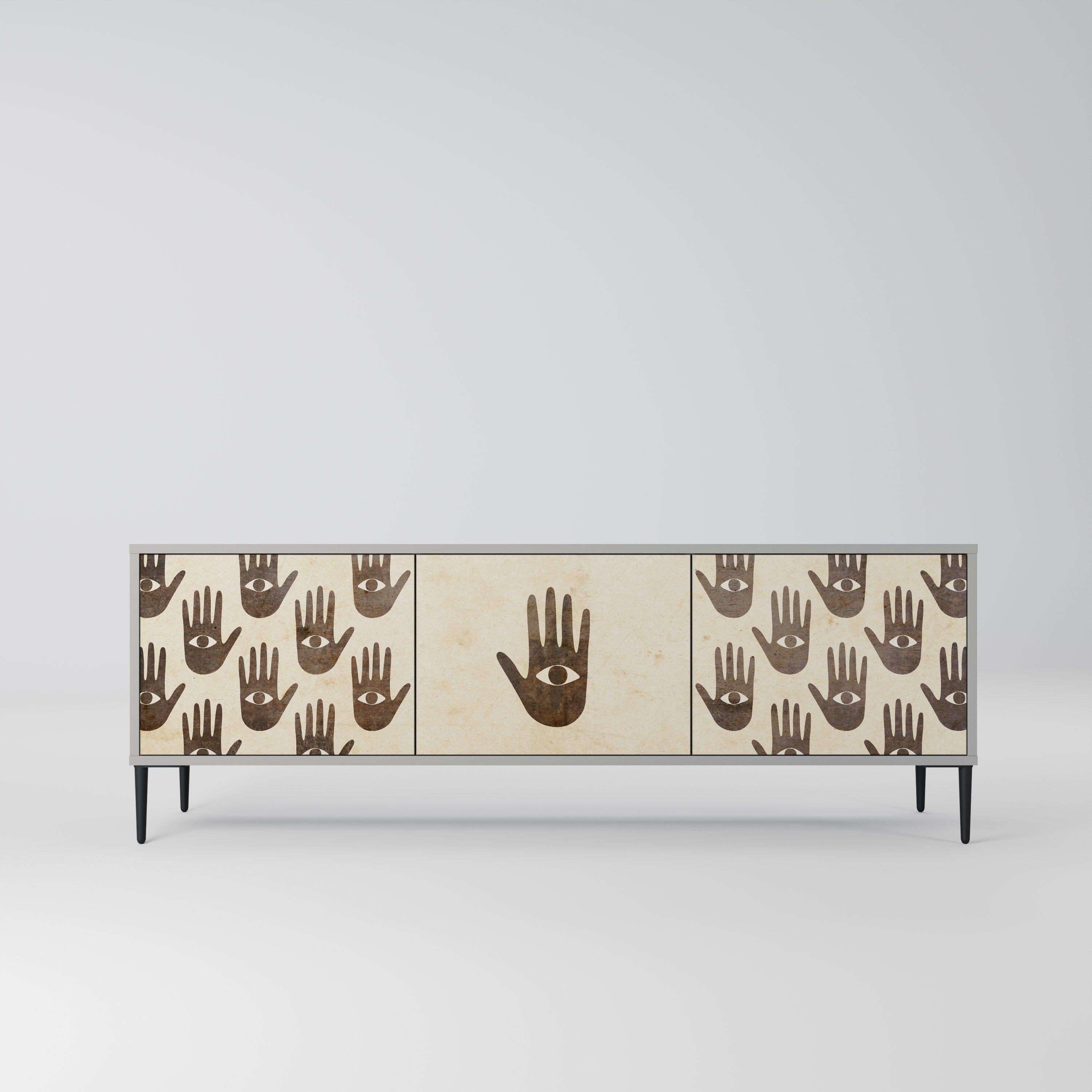SEE MORE 3-Door TV Stand in Grey Finish