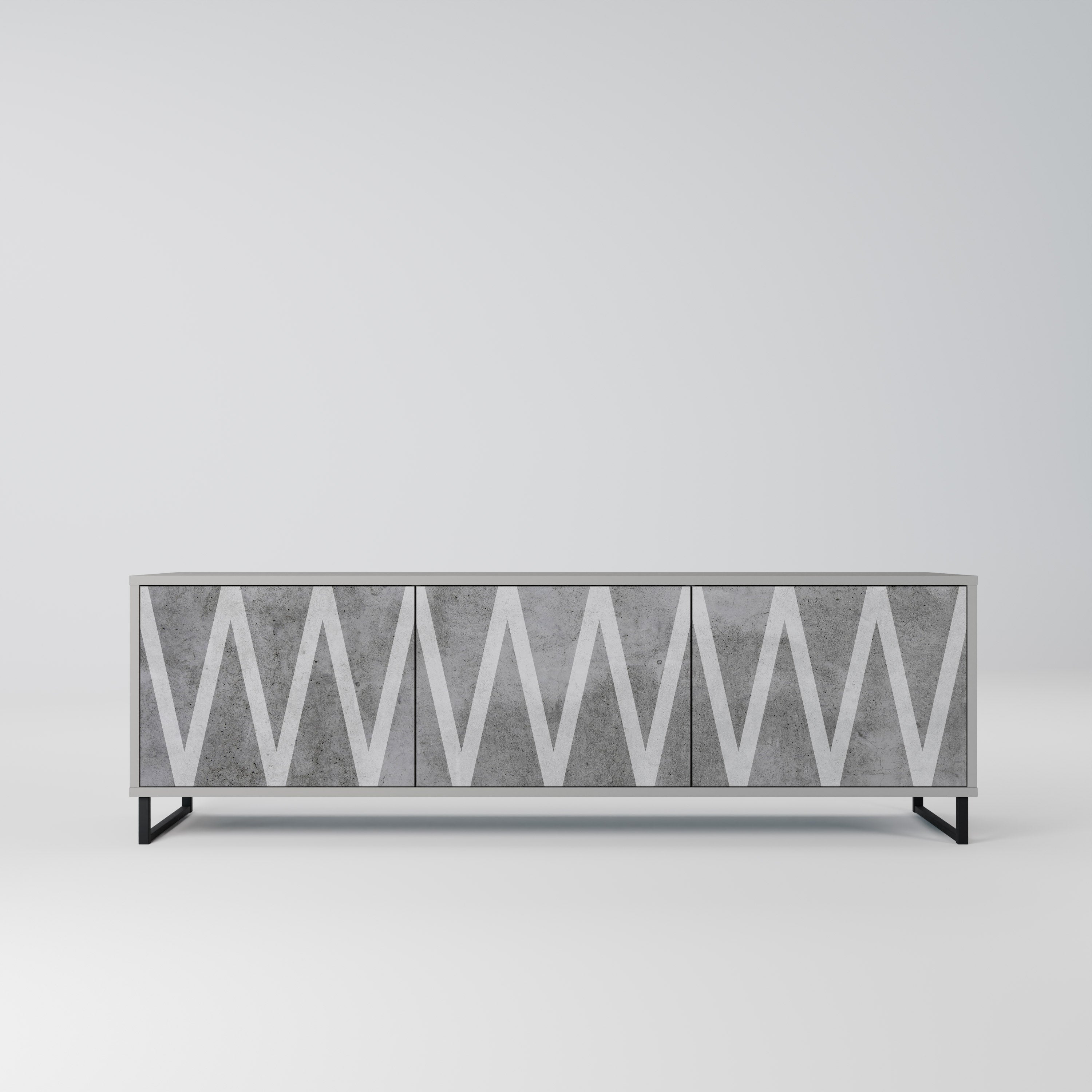 SOLID ZIG ZAG 3-Door TV Stand in Grey Finish