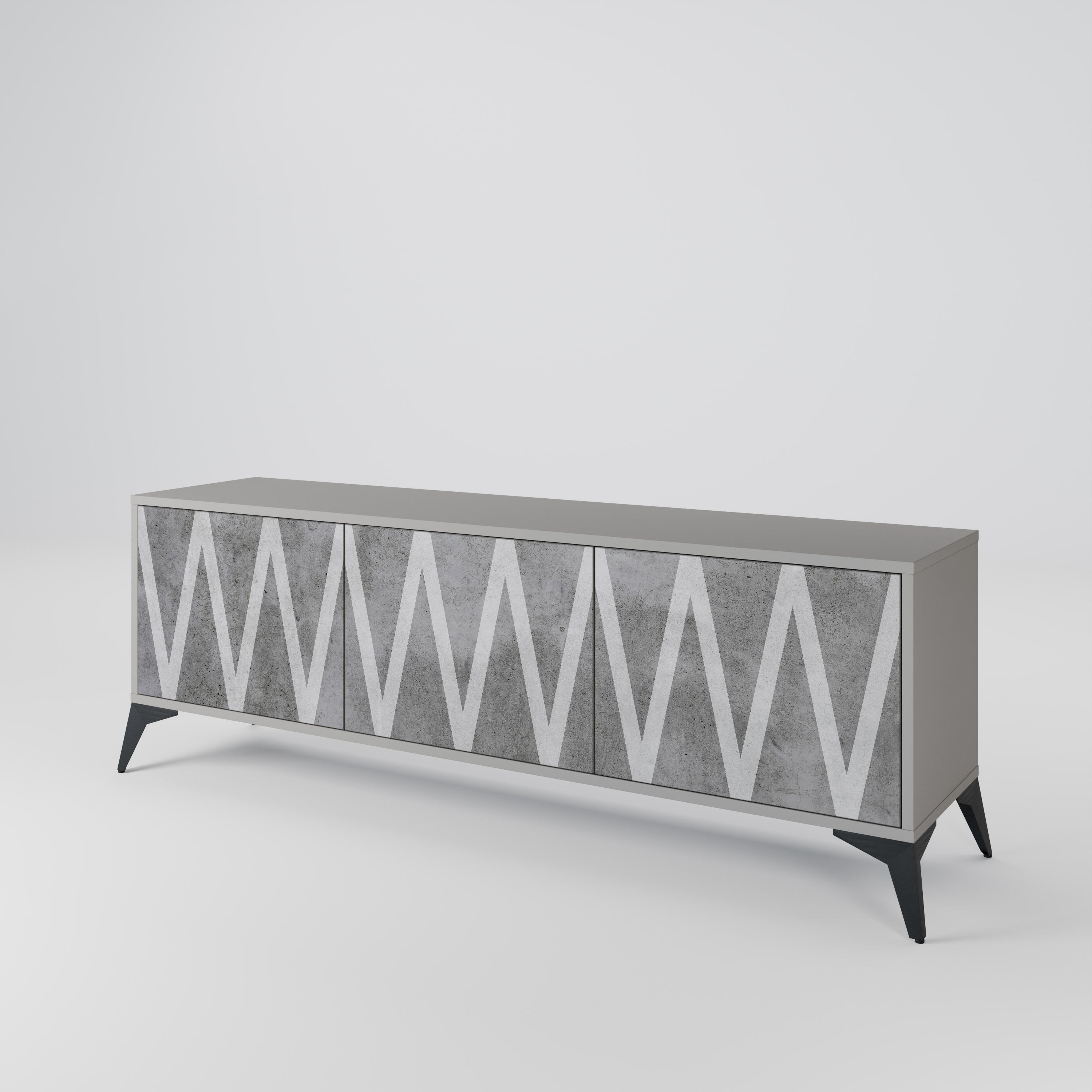 SOLID ZIG ZAG 3-Door TV Stand in Grey Finish