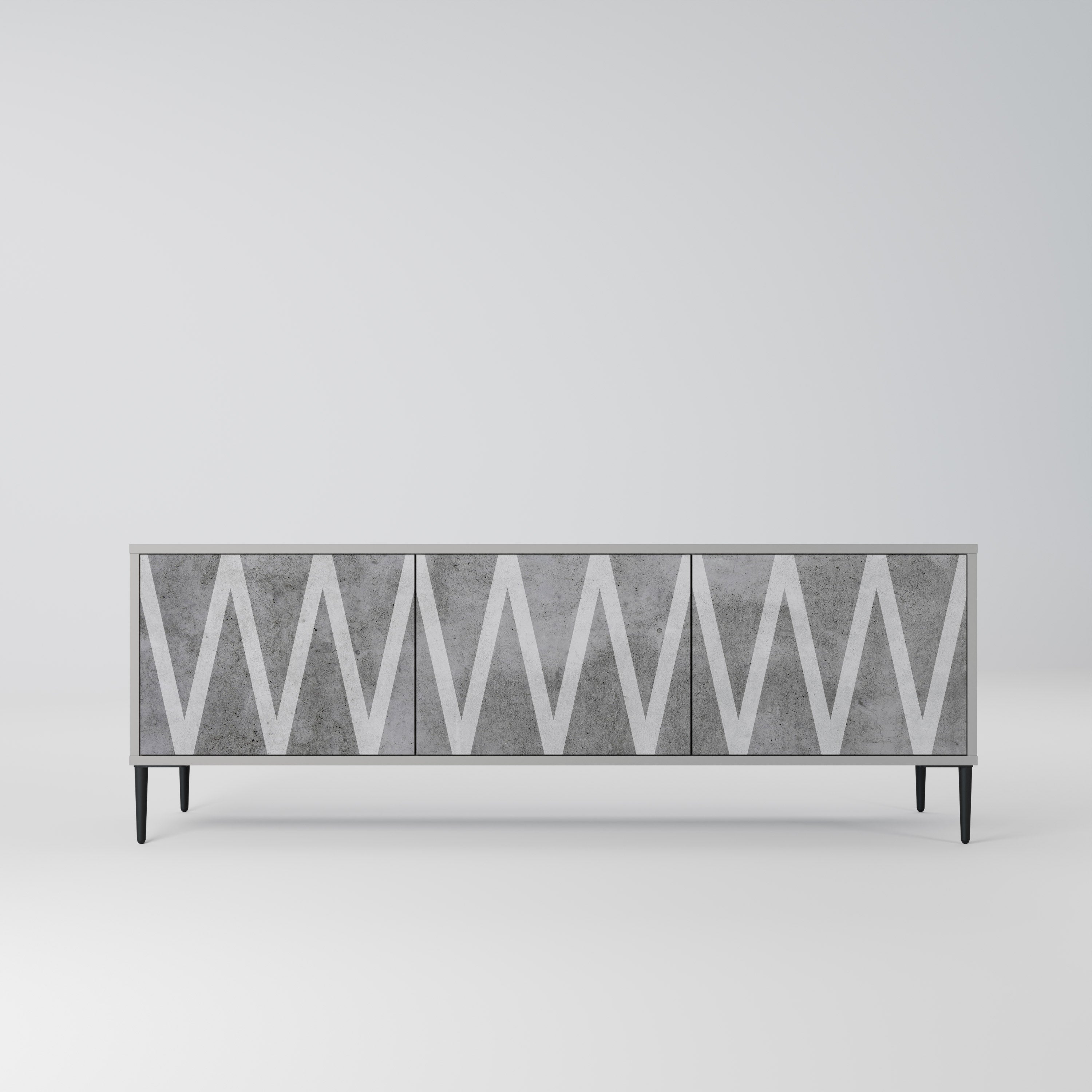 SOLID ZIG ZAG 3-Door TV Stand in Grey Finish