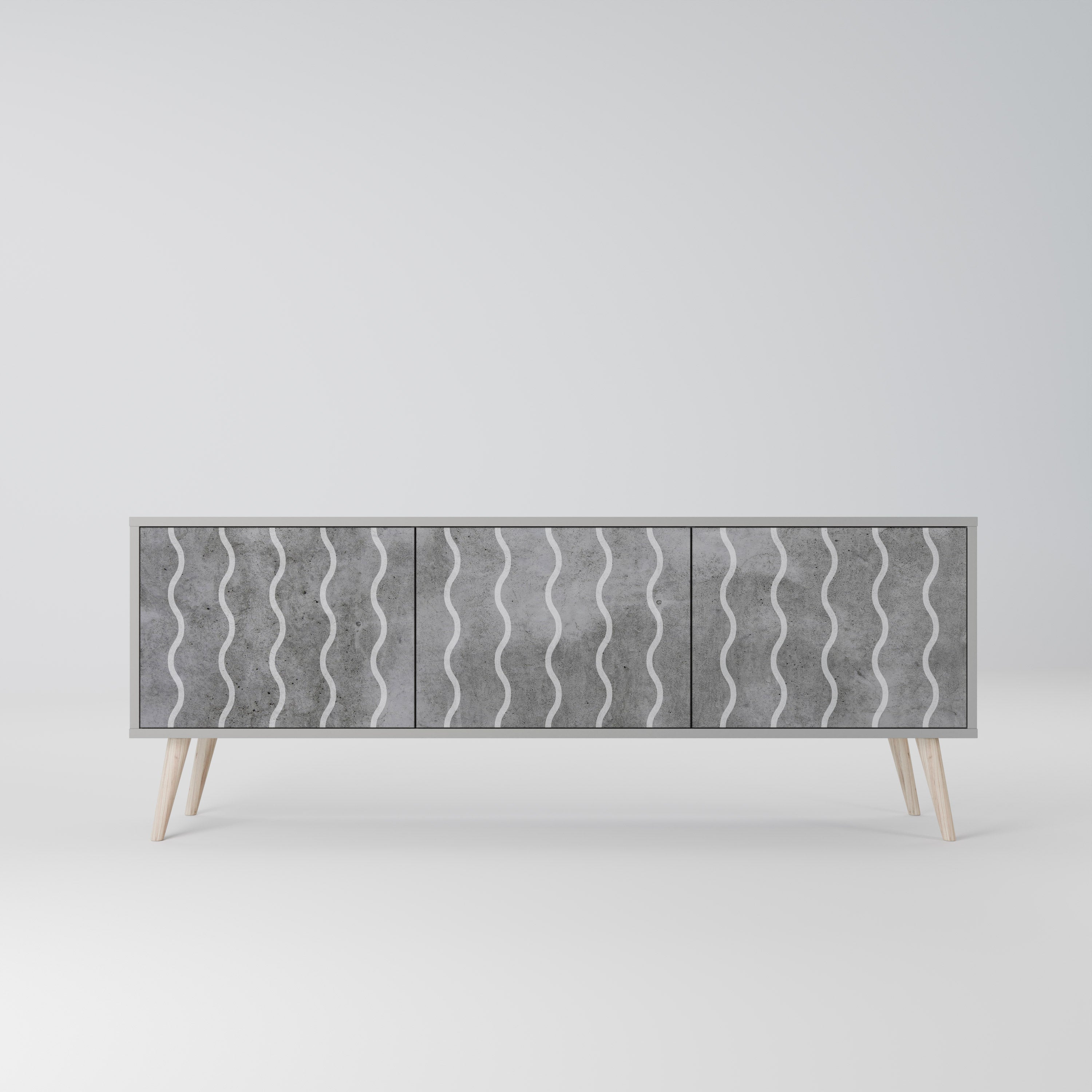 WAVES OF CONCRETE 3-Door TV Stand in Grey Finish