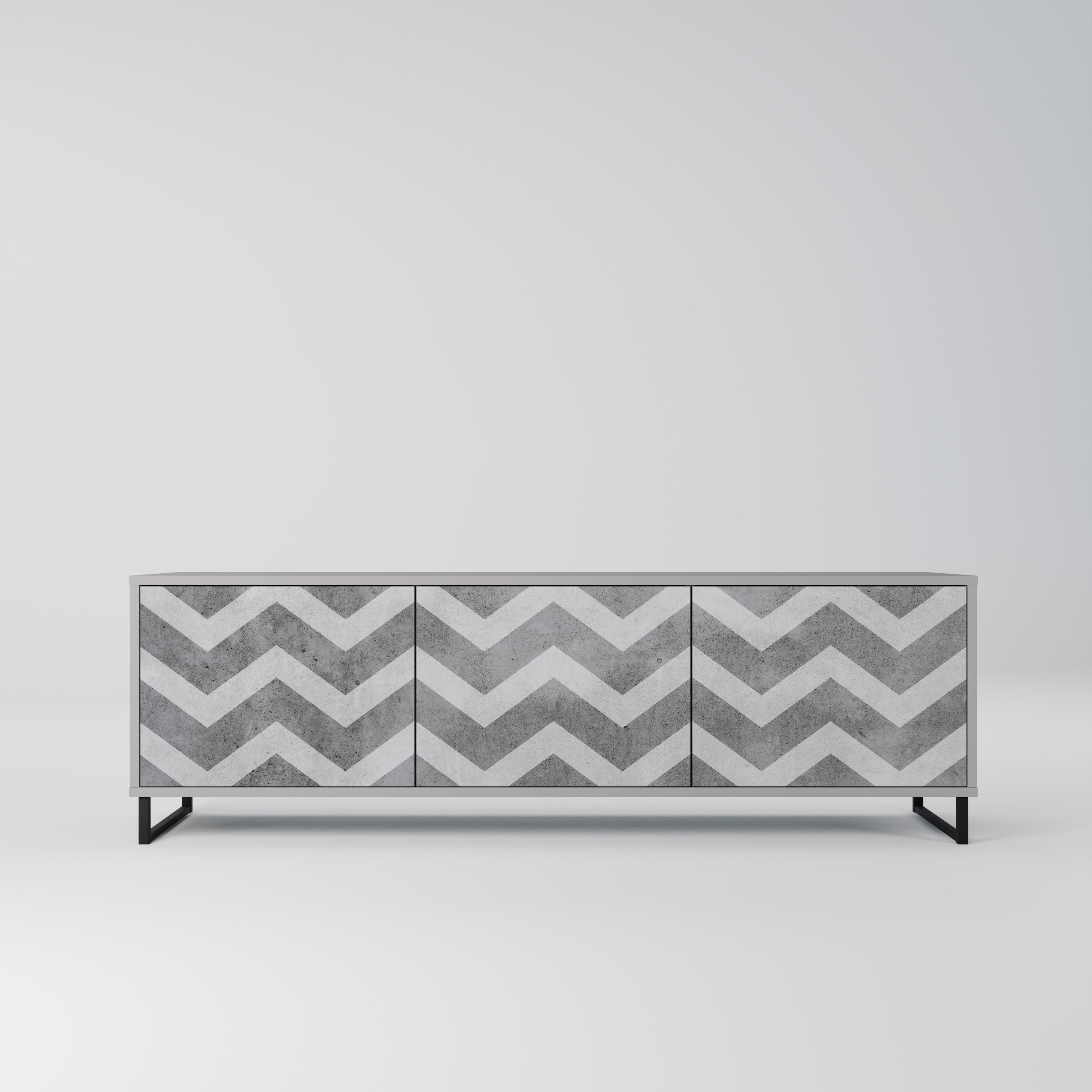 TOUGH ZIG ZAG 3-Door TV Stand in Grey Finish