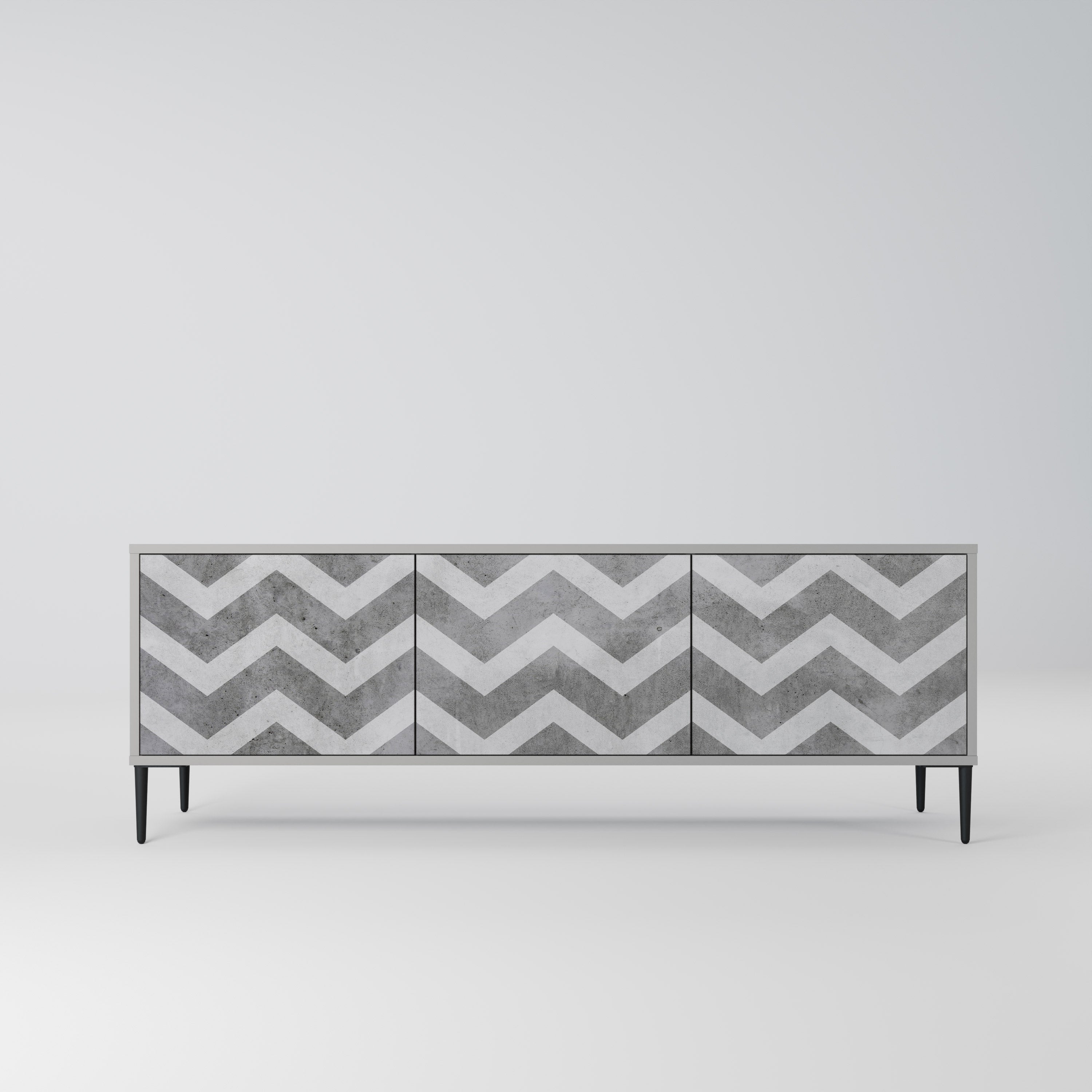 TOUGH ZIG ZAG 3-Door TV Stand in Grey Finish
